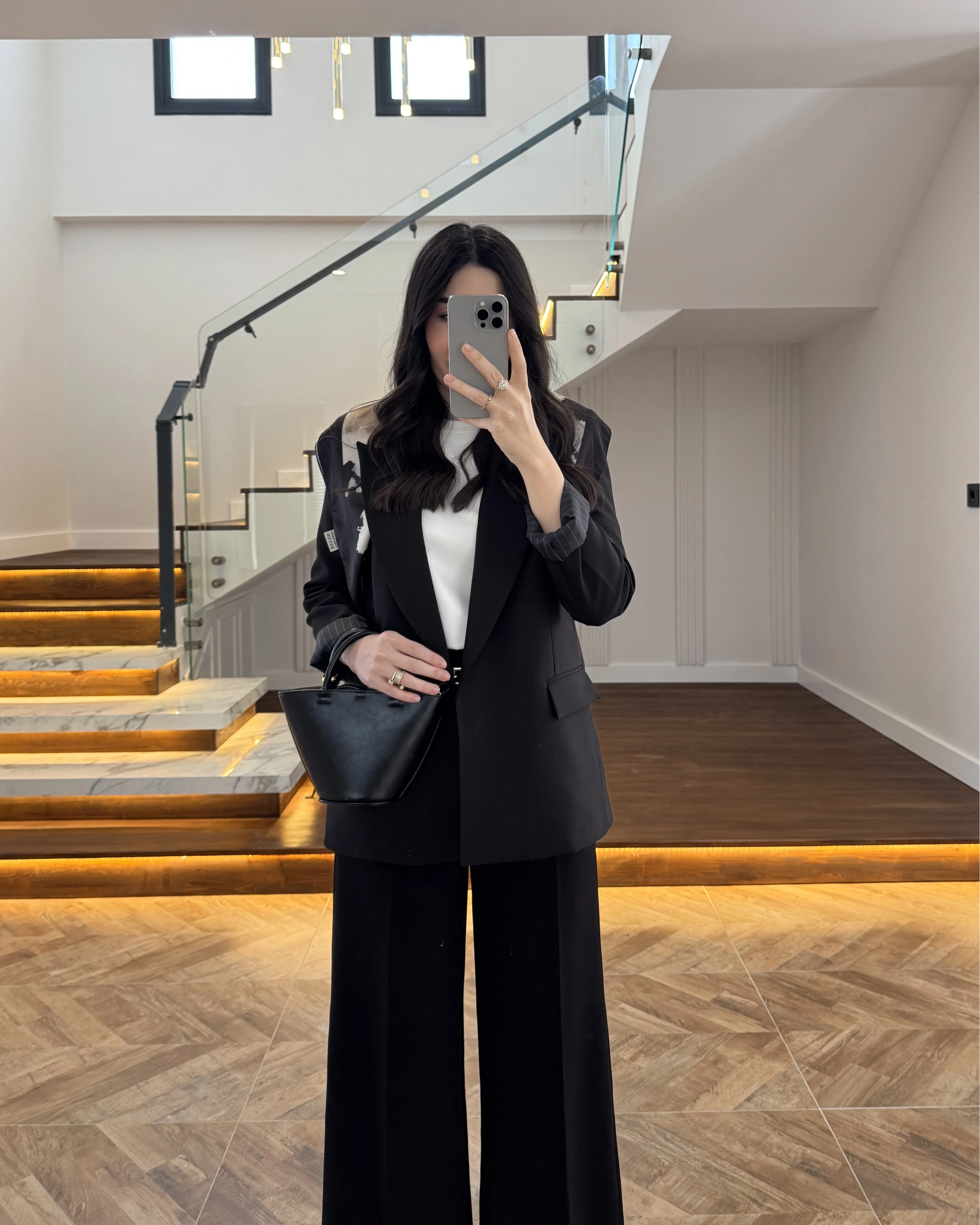 SİYAH ÇİZGİLİ ASTARLI BLAZER CEKET -7560