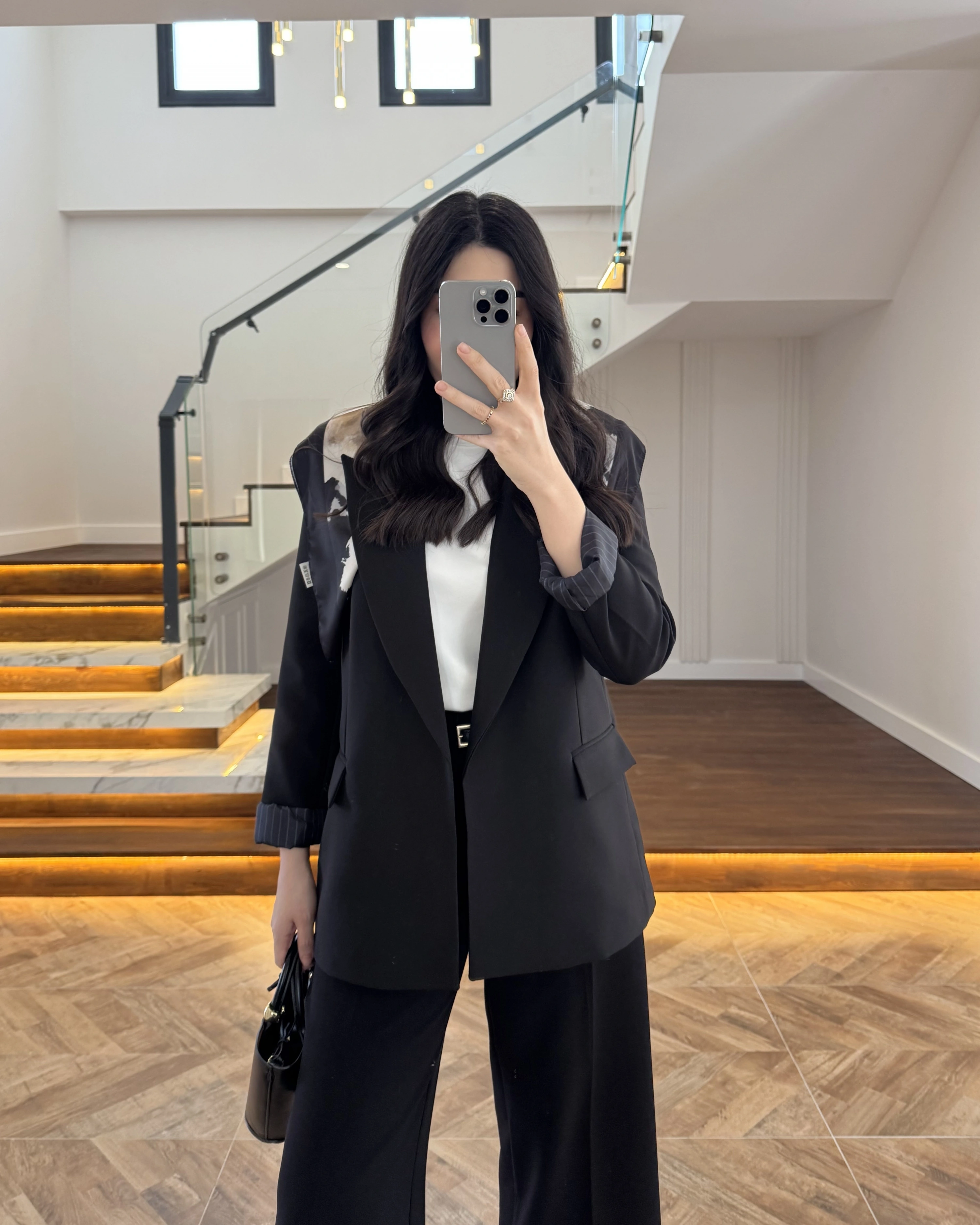 SİYAH ÇİZGİLİ ASTARLI BLAZER CEKET -7560