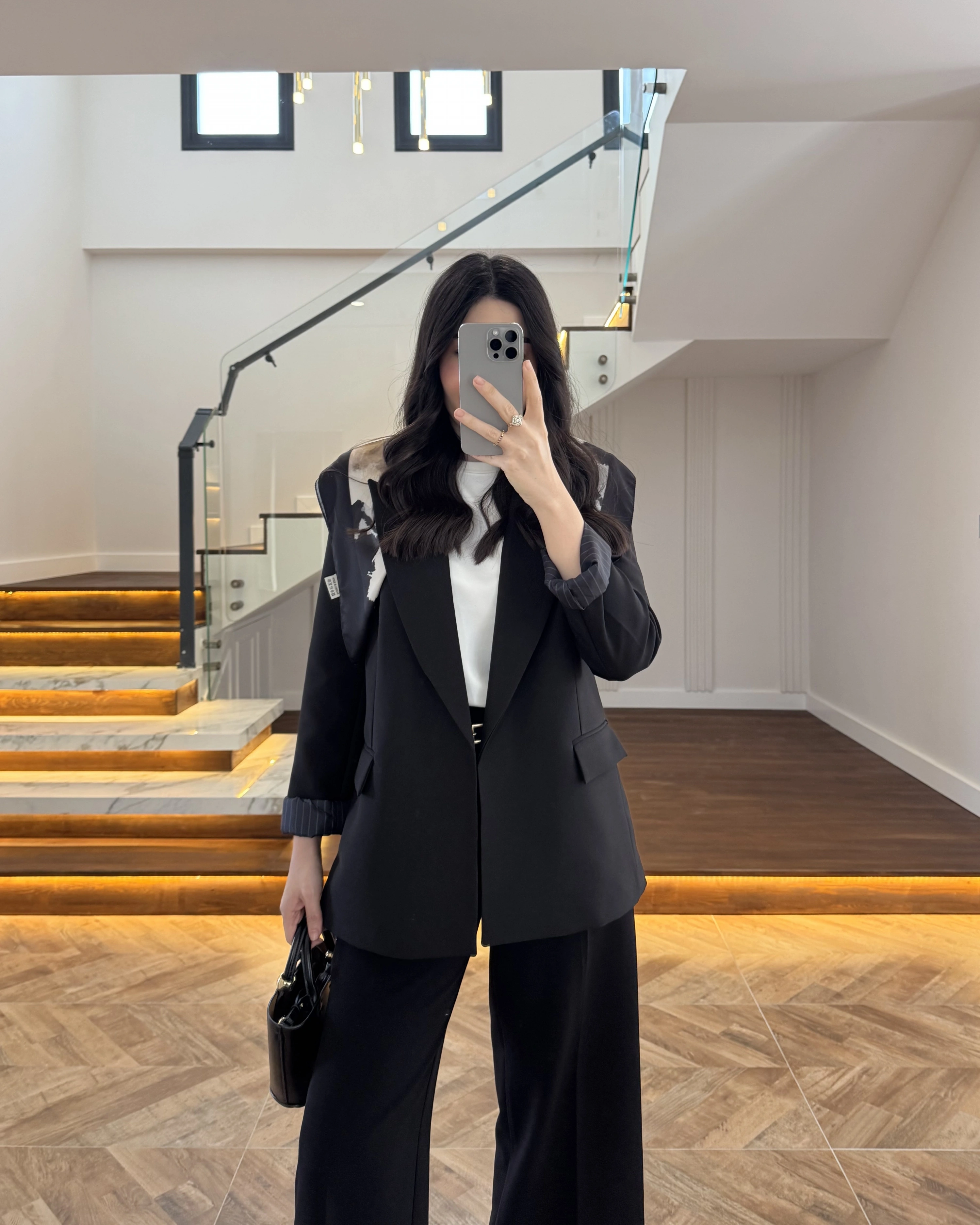 SİYAH ÇİZGİLİ ASTARLI BLAZER CEKET -7560