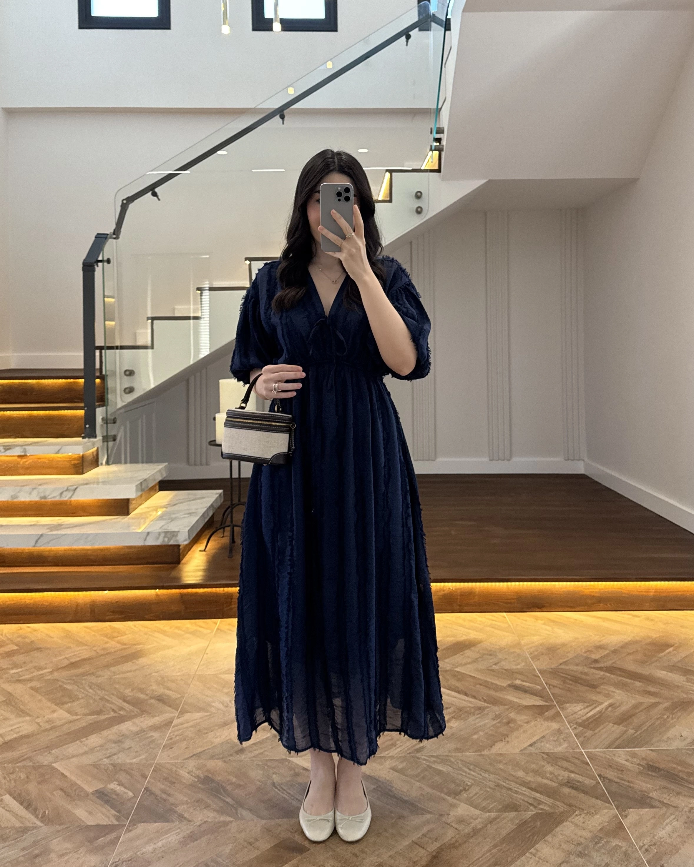 LACİVERT PÜSKÜLLÜ ELBİSE - 3075