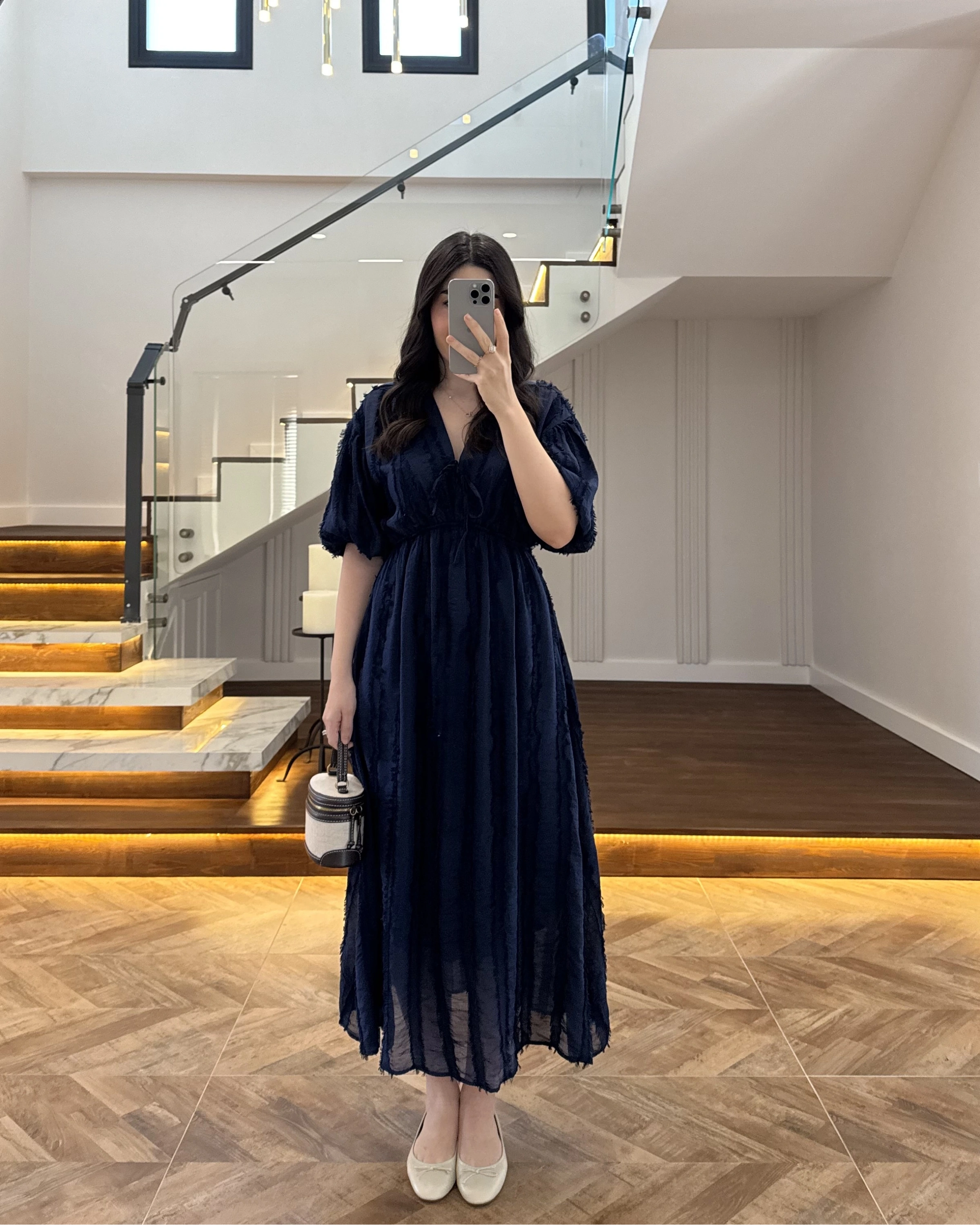 LACİVERT PÜSKÜLLÜ ELBİSE - 3075