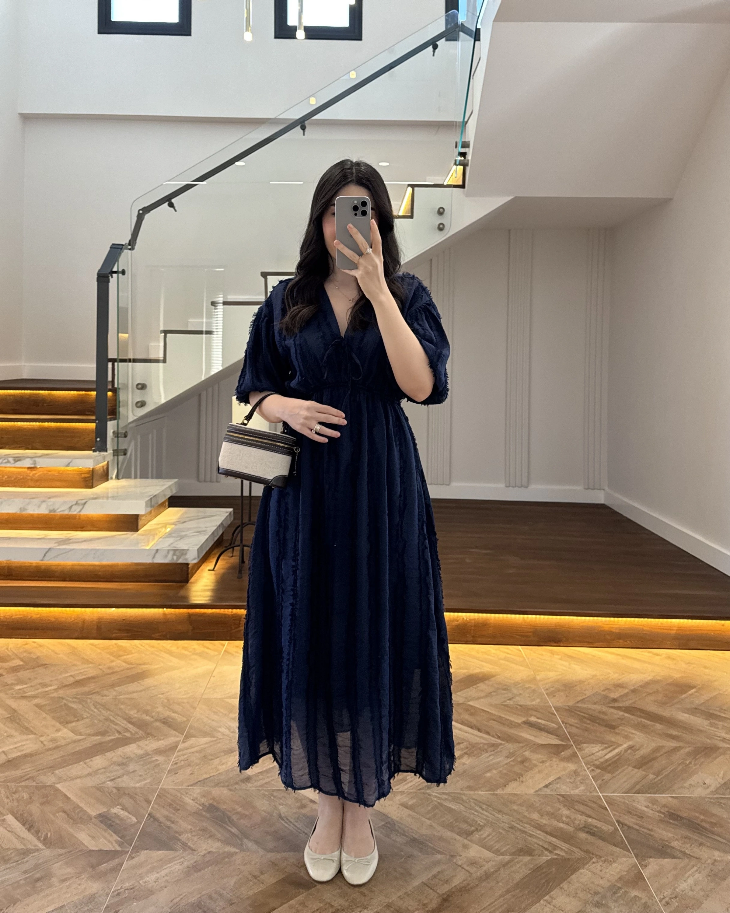 LACİVERT PÜSKÜLLÜ ELBİSE - 3075