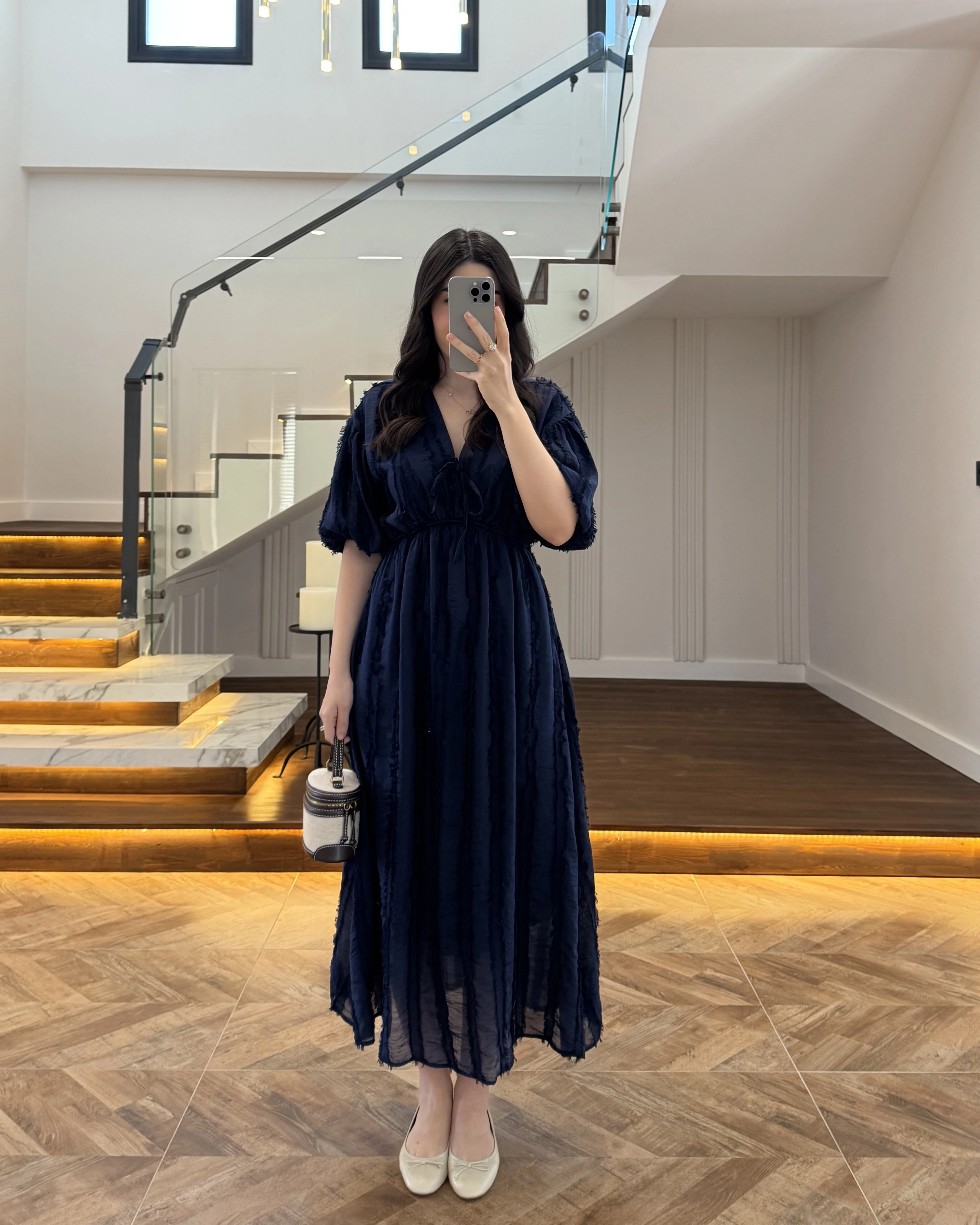 LACİVERT PÜSKÜLLÜ ELBİSE - 3075