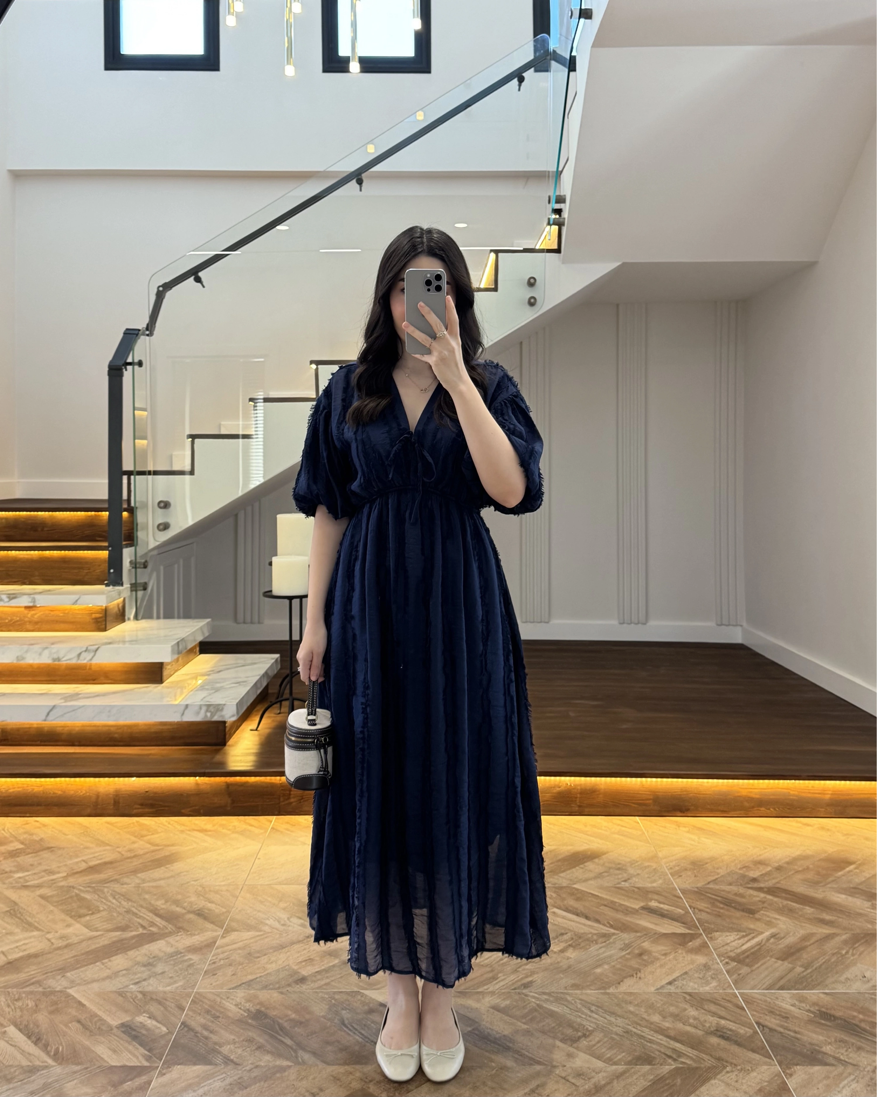 LACİVERT PÜSKÜLLÜ ELBİSE - 3075