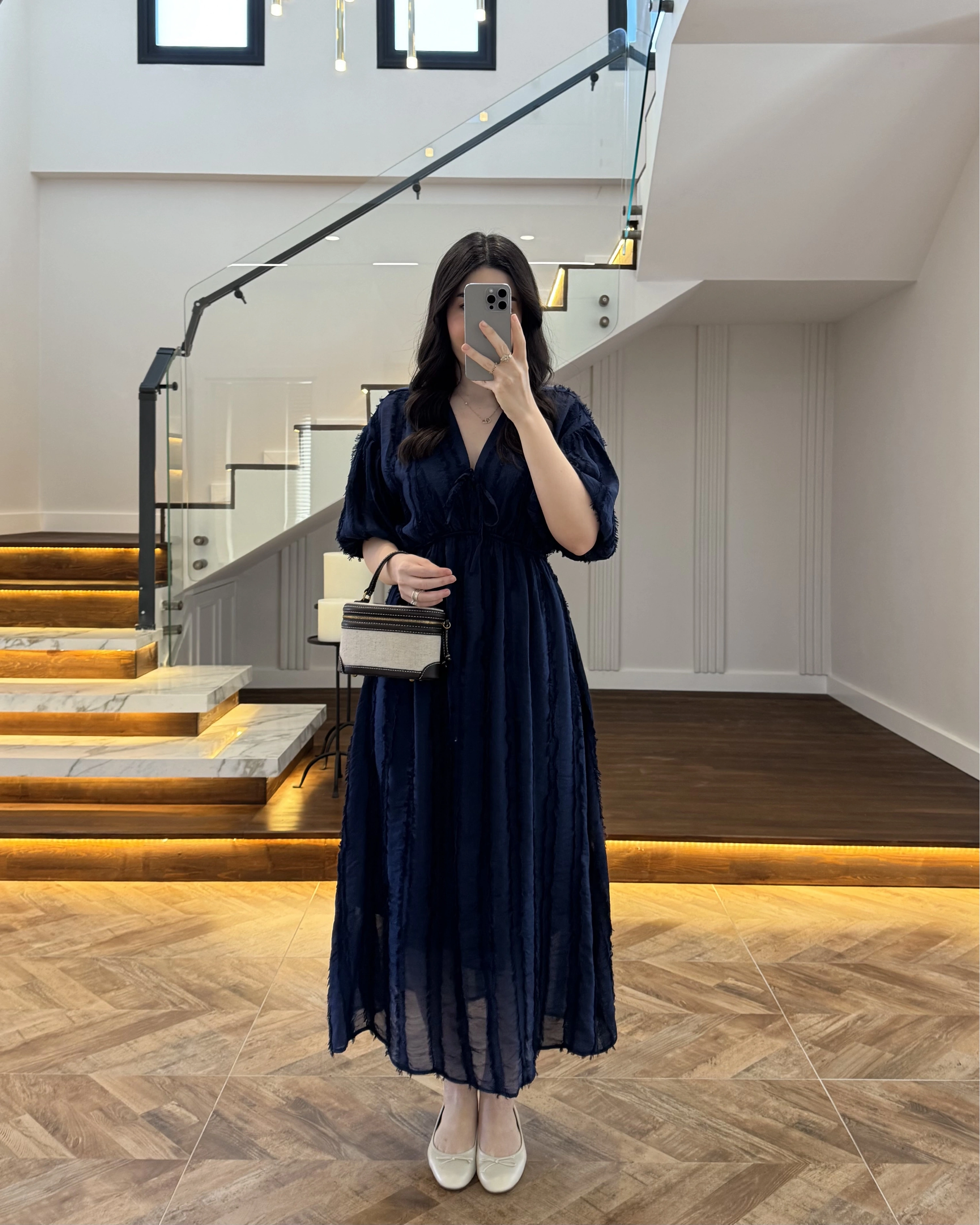 LACİVERT PÜSKÜLLÜ ELBİSE - 3075