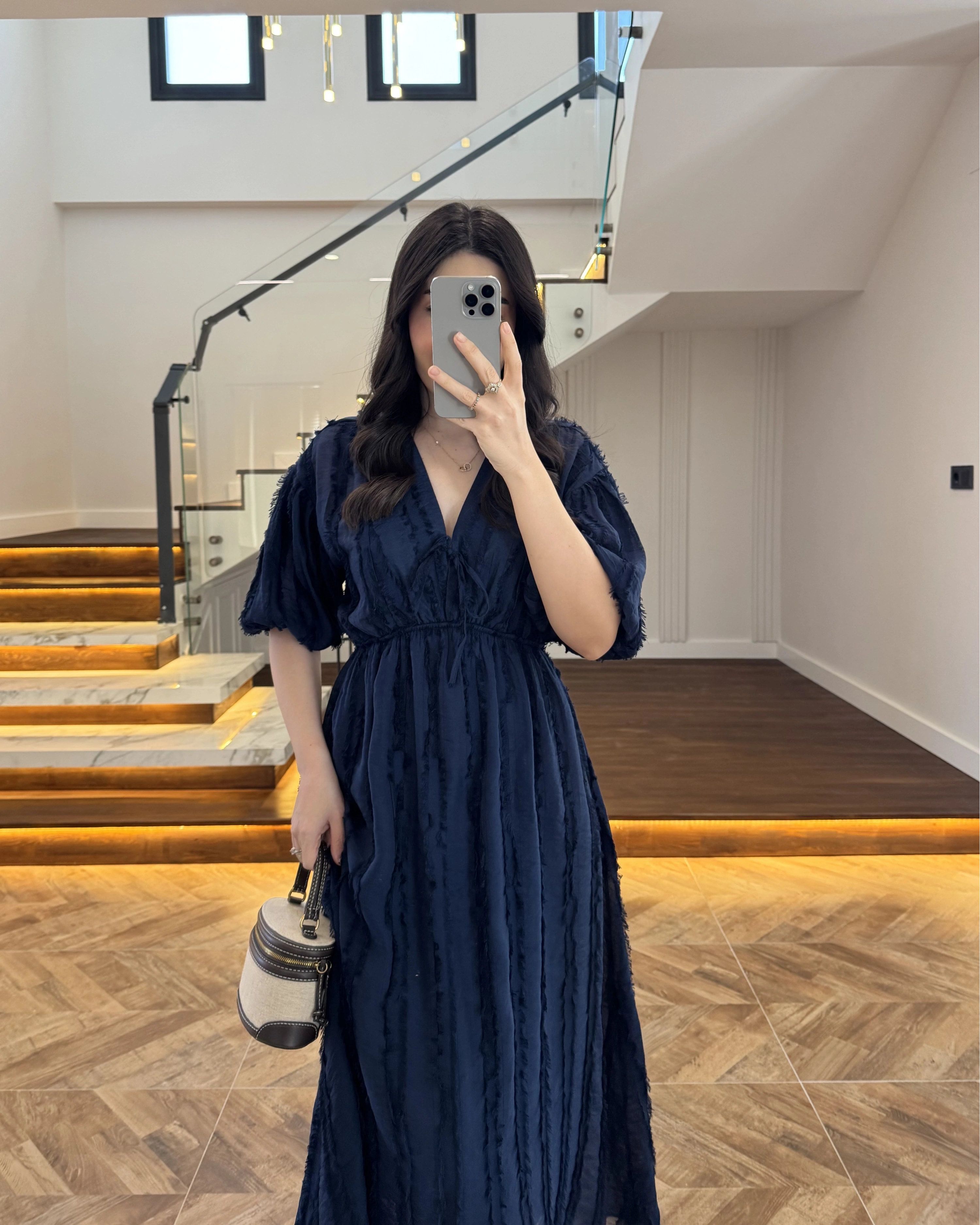 LACİVERT PÜSKÜLLÜ ELBİSE - 3075