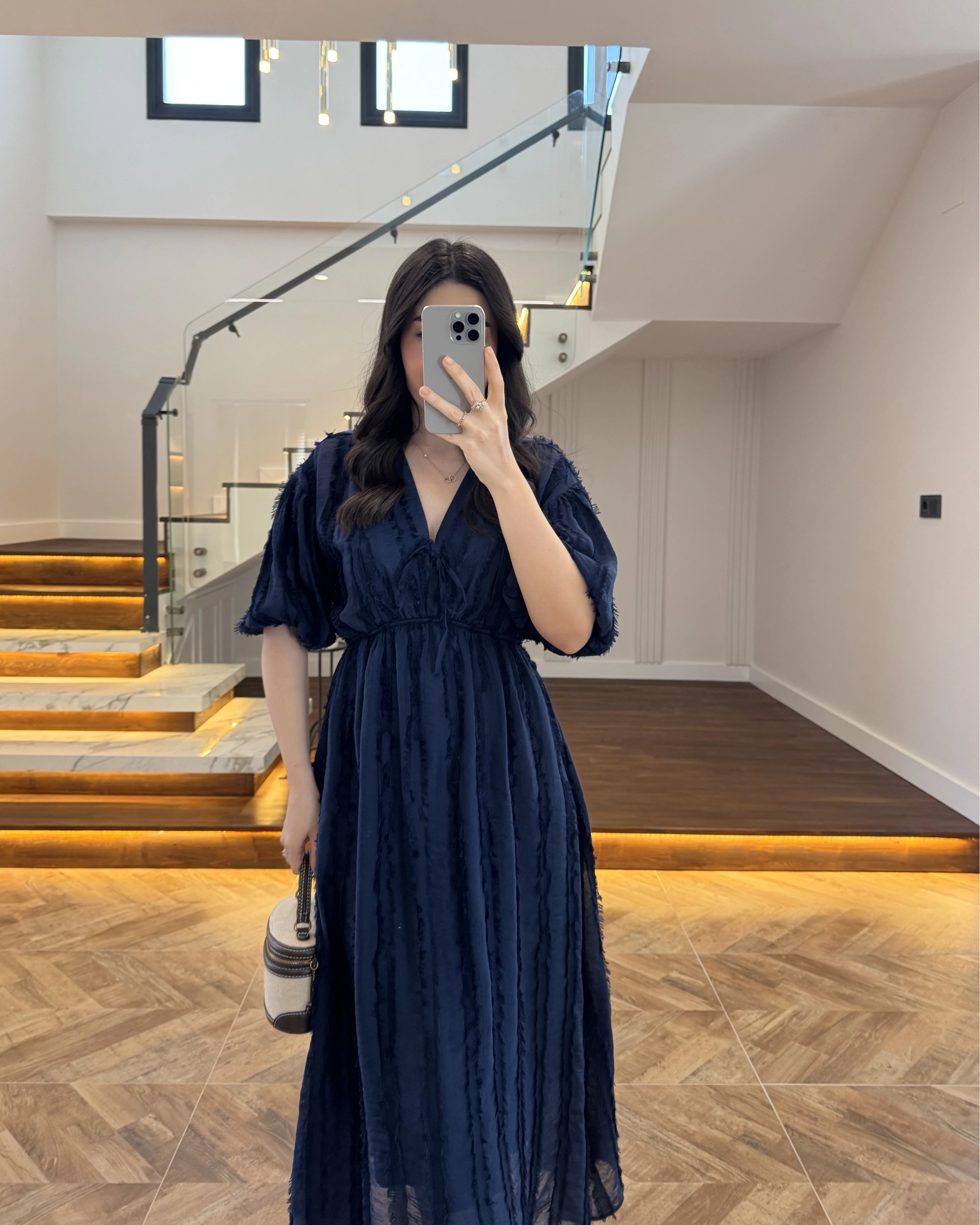 LACİVERT PÜSKÜLLÜ ELBİSE - 3075