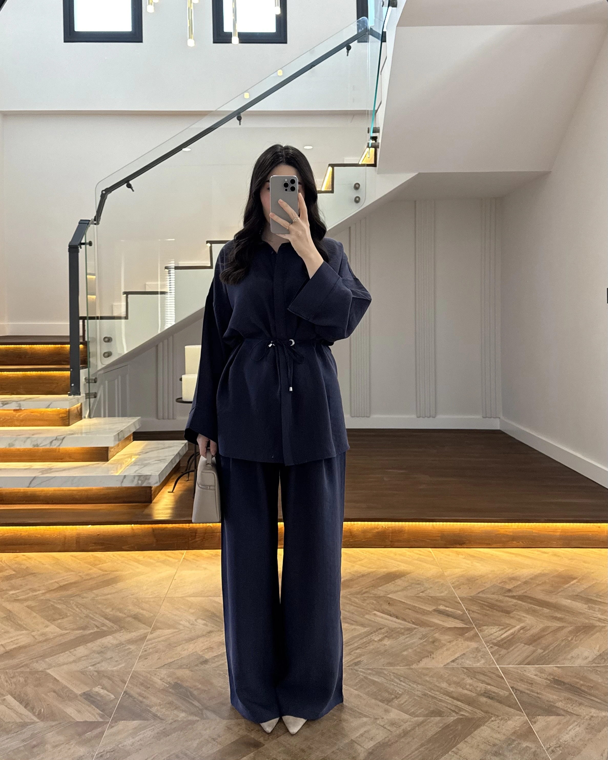 LACİVERT TENSEL GÖMLEK PANTOLON TAKIM -51281