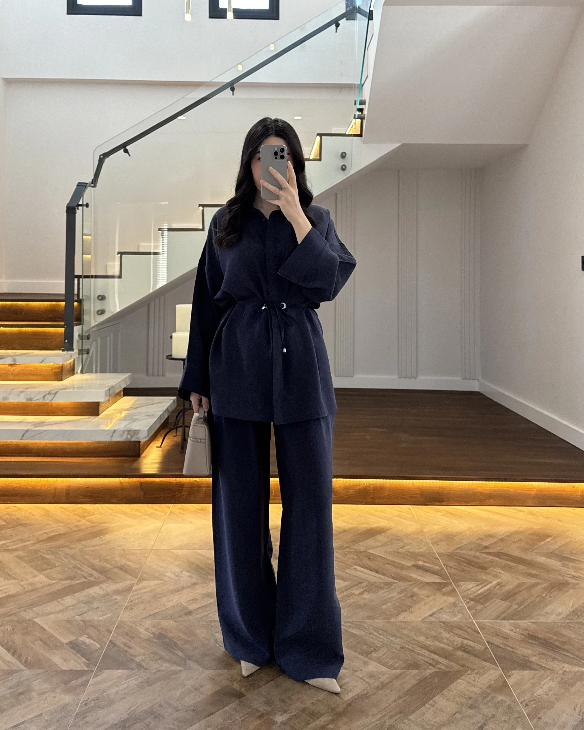 LACİVERT TENSEL GÖMLEK PANTOLON TAKIM -51281