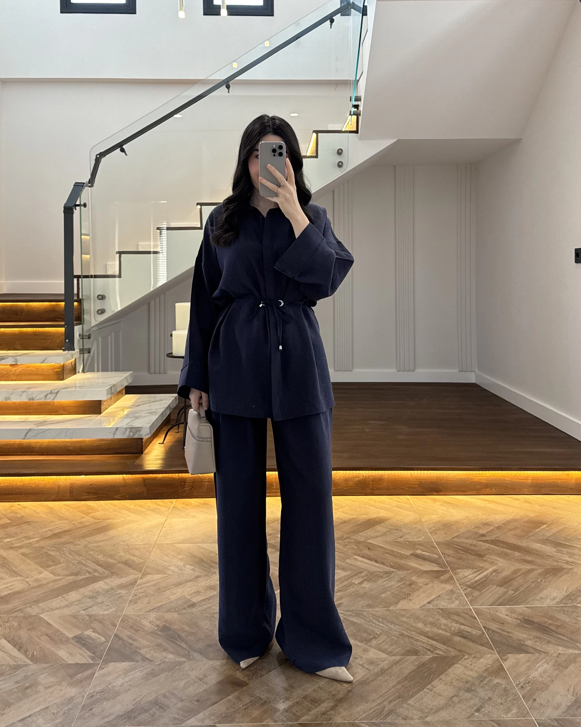 LACİVERT TENSEL GÖMLEK PANTOLON TAKIM -51281