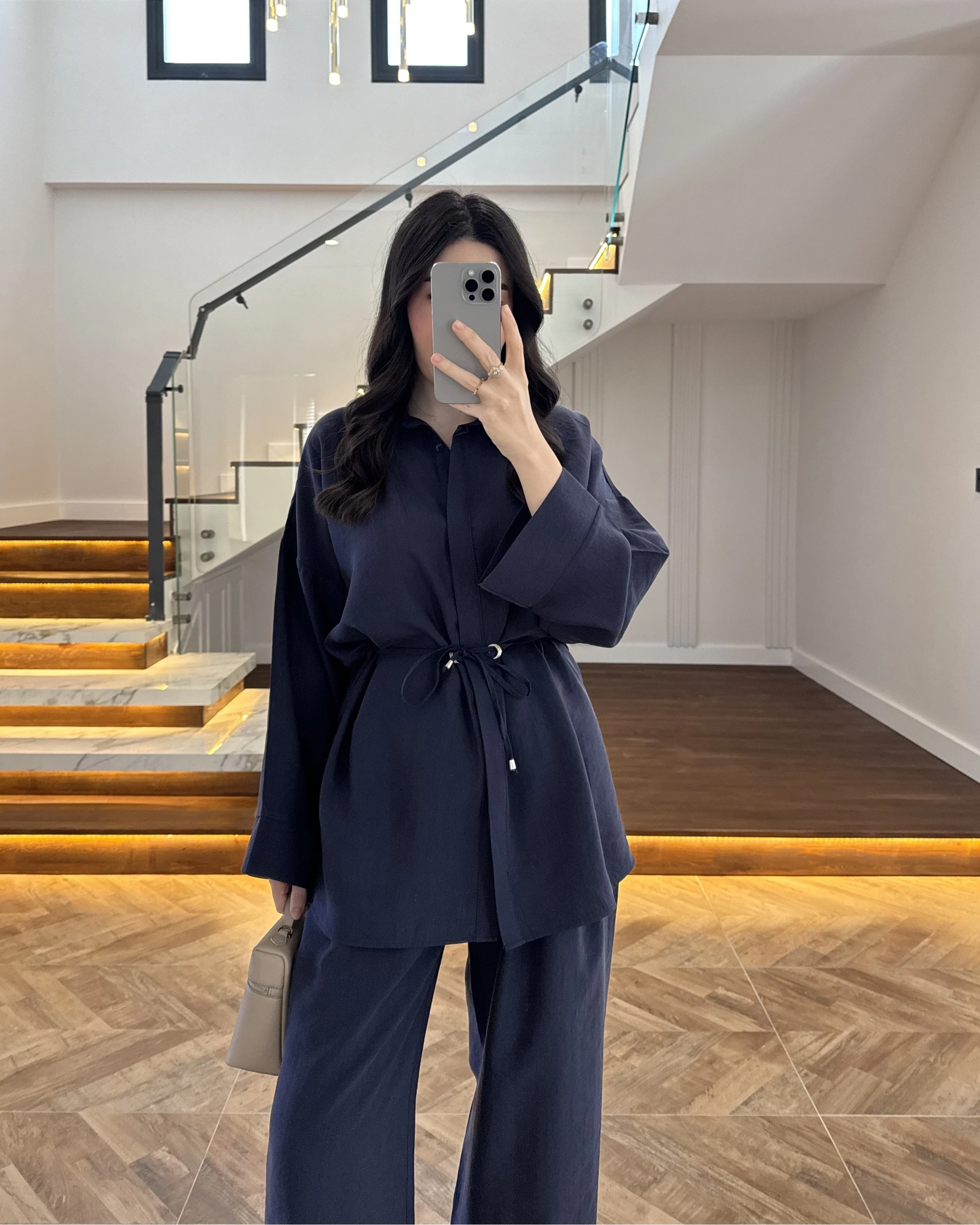 LACİVERT TENSEL GÖMLEK PANTOLON TAKIM -51281