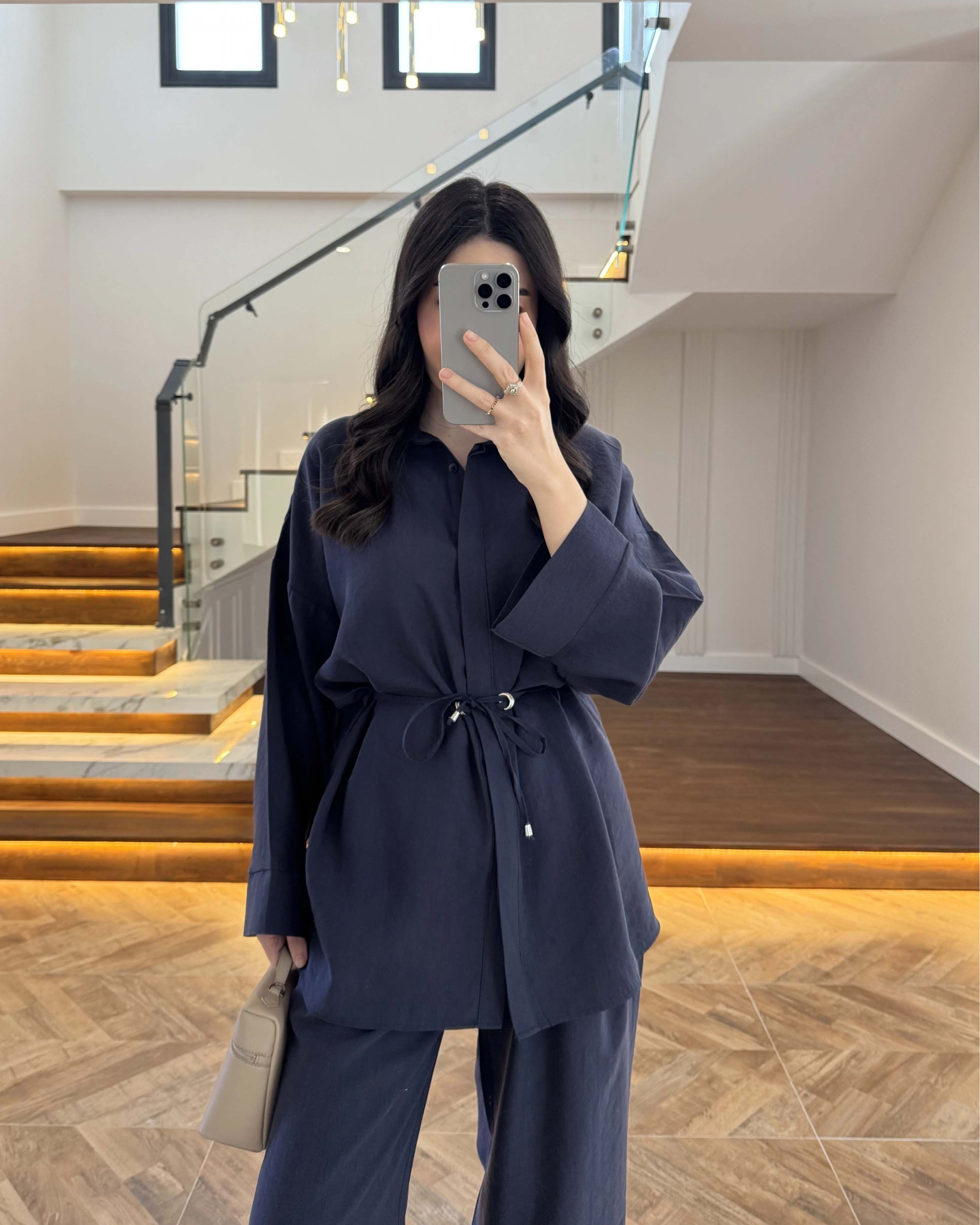 LACİVERT TENSEL GÖMLEK PANTOLON TAKIM -51281