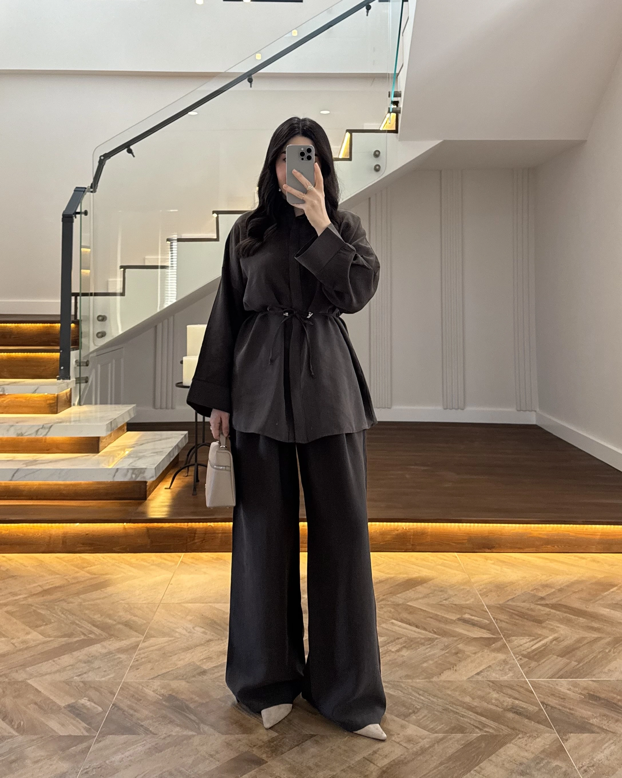 KAHVE TENSEL GÖMLEK PANTOLON TAKIM -51281