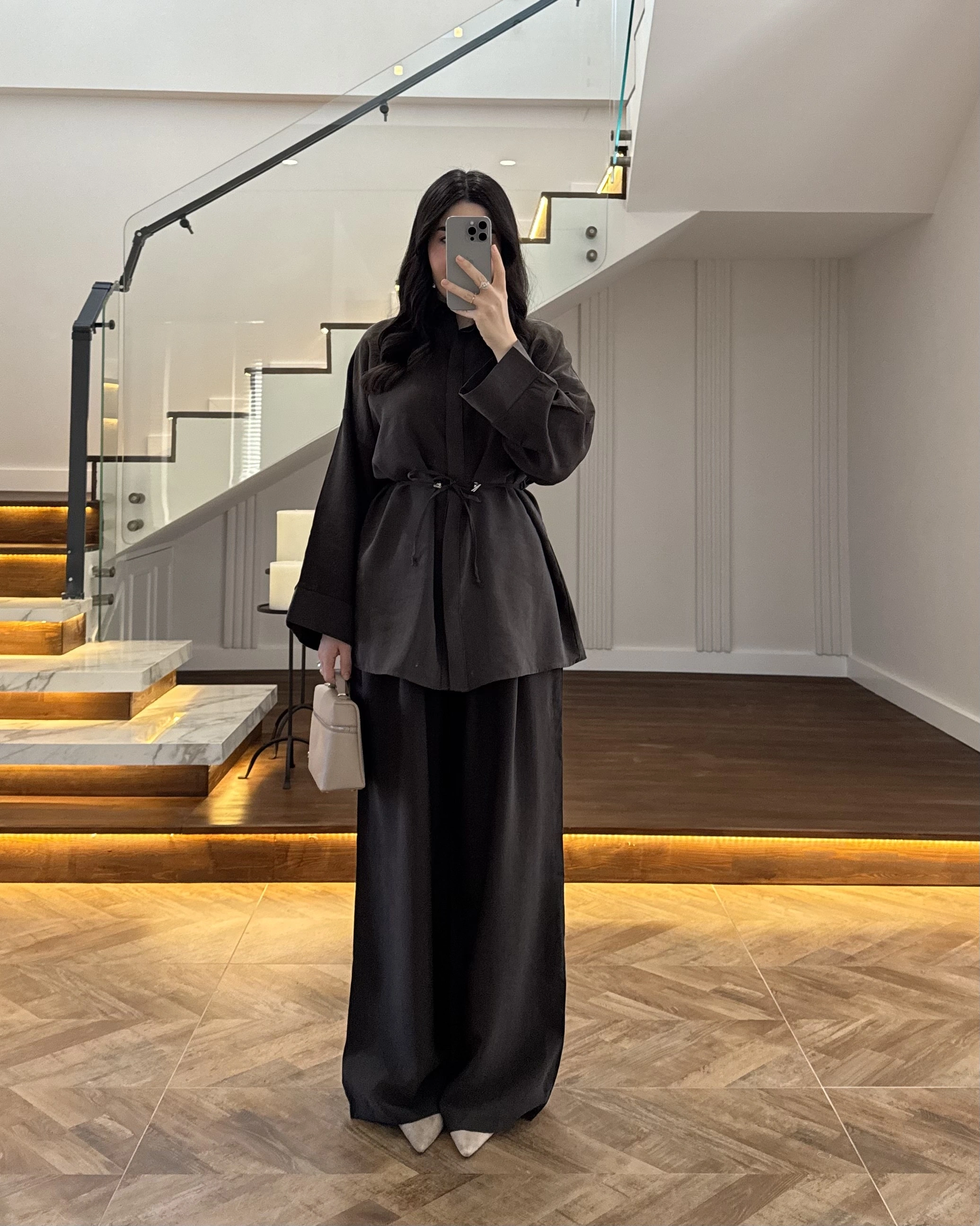 KAHVE TENSEL GÖMLEK PANTOLON TAKIM -51281