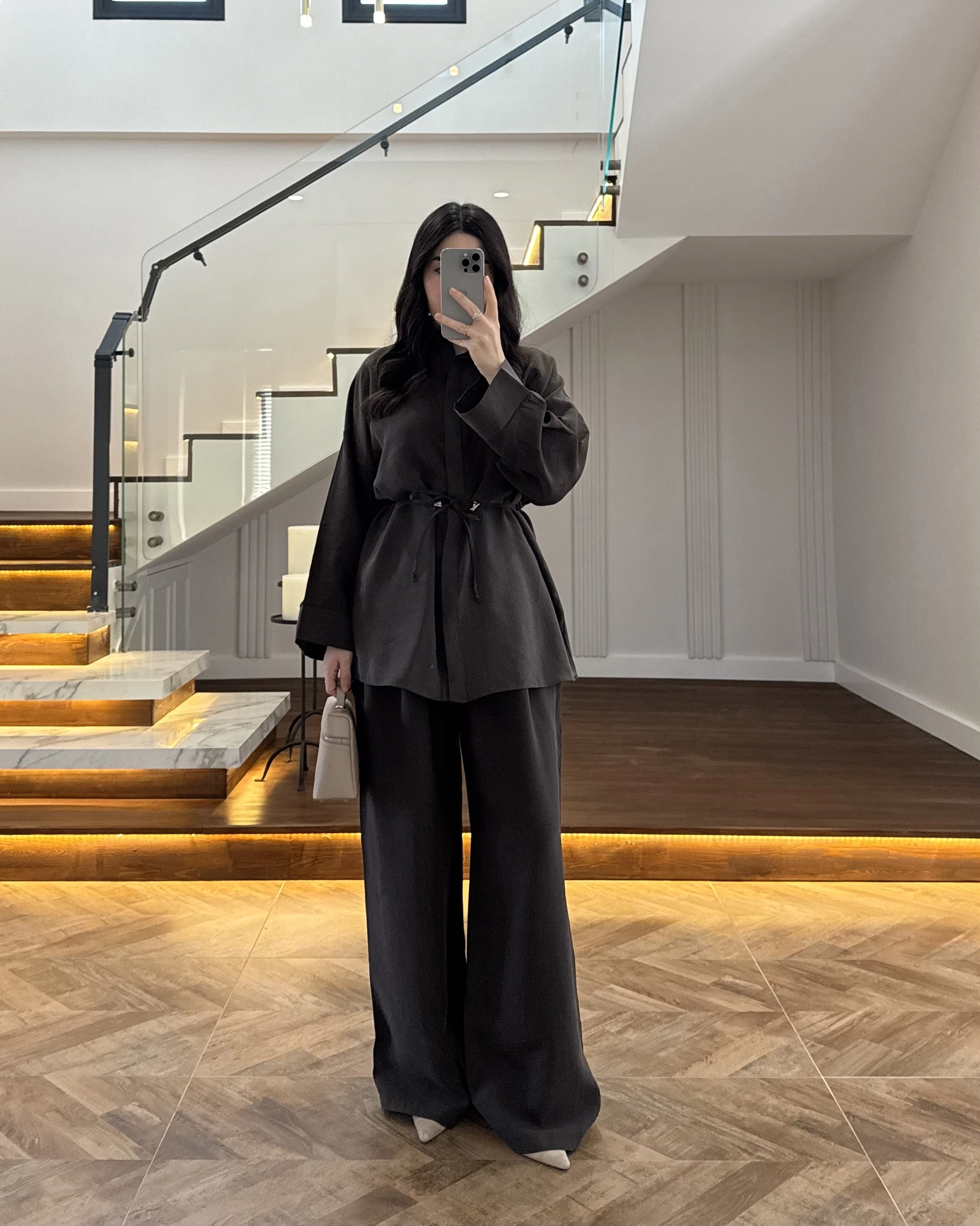 KAHVE TENSEL GÖMLEK PANTOLON TAKIM -51281