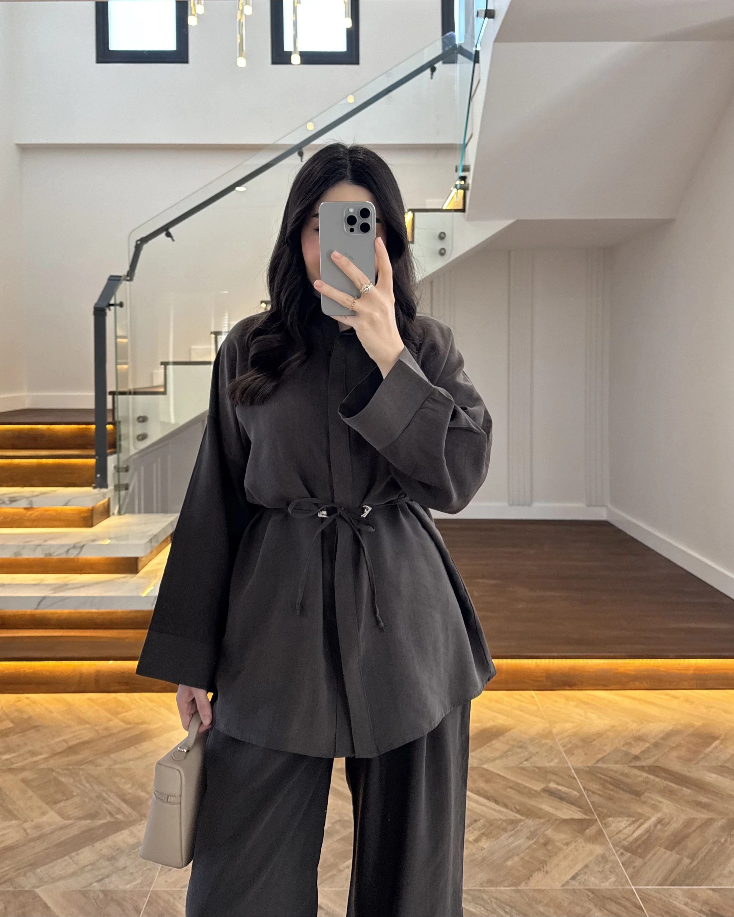 KAHVE TENSEL GÖMLEK PANTOLON TAKIM -51281