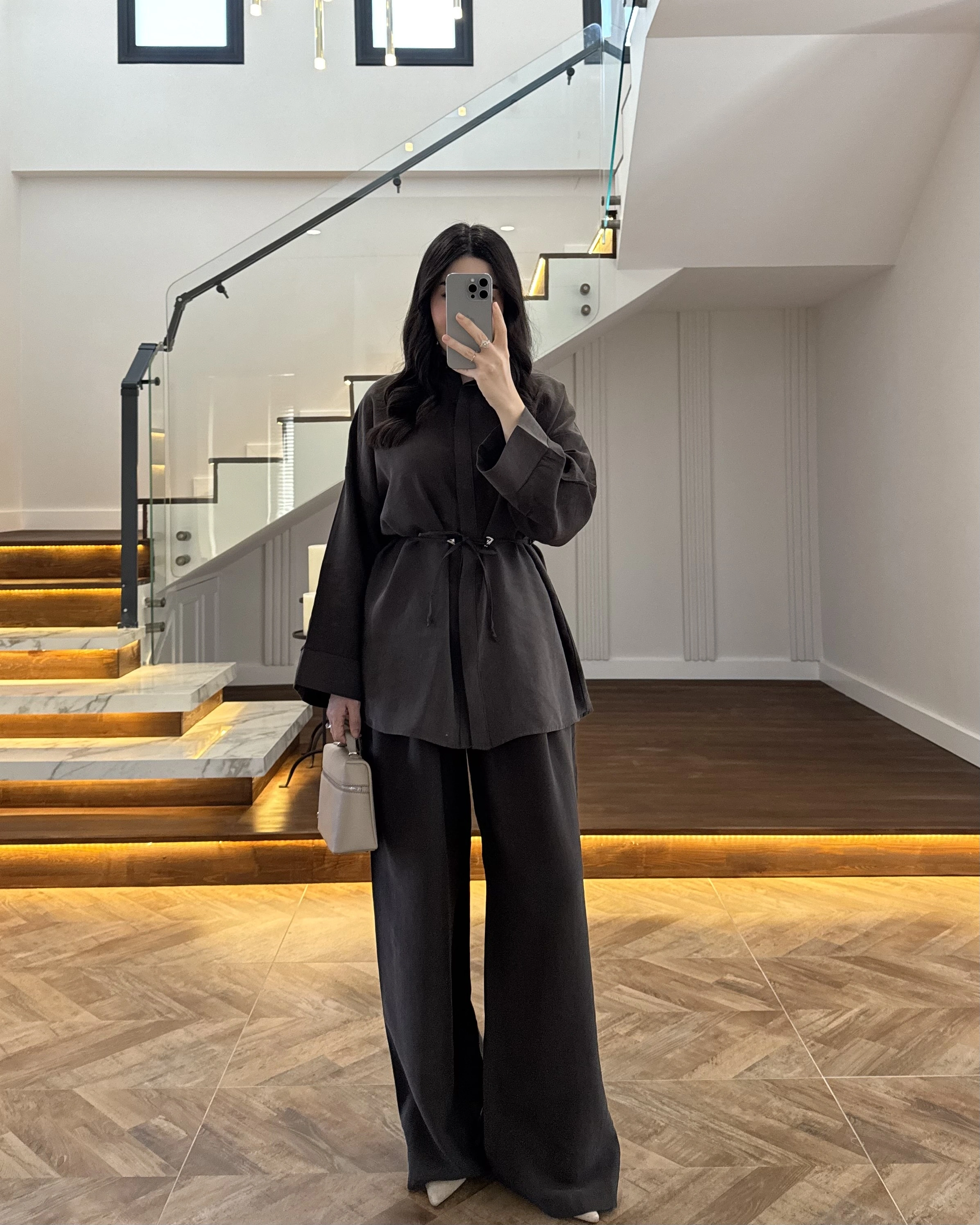 KAHVE TENSEL GÖMLEK PANTOLON TAKIM -51281