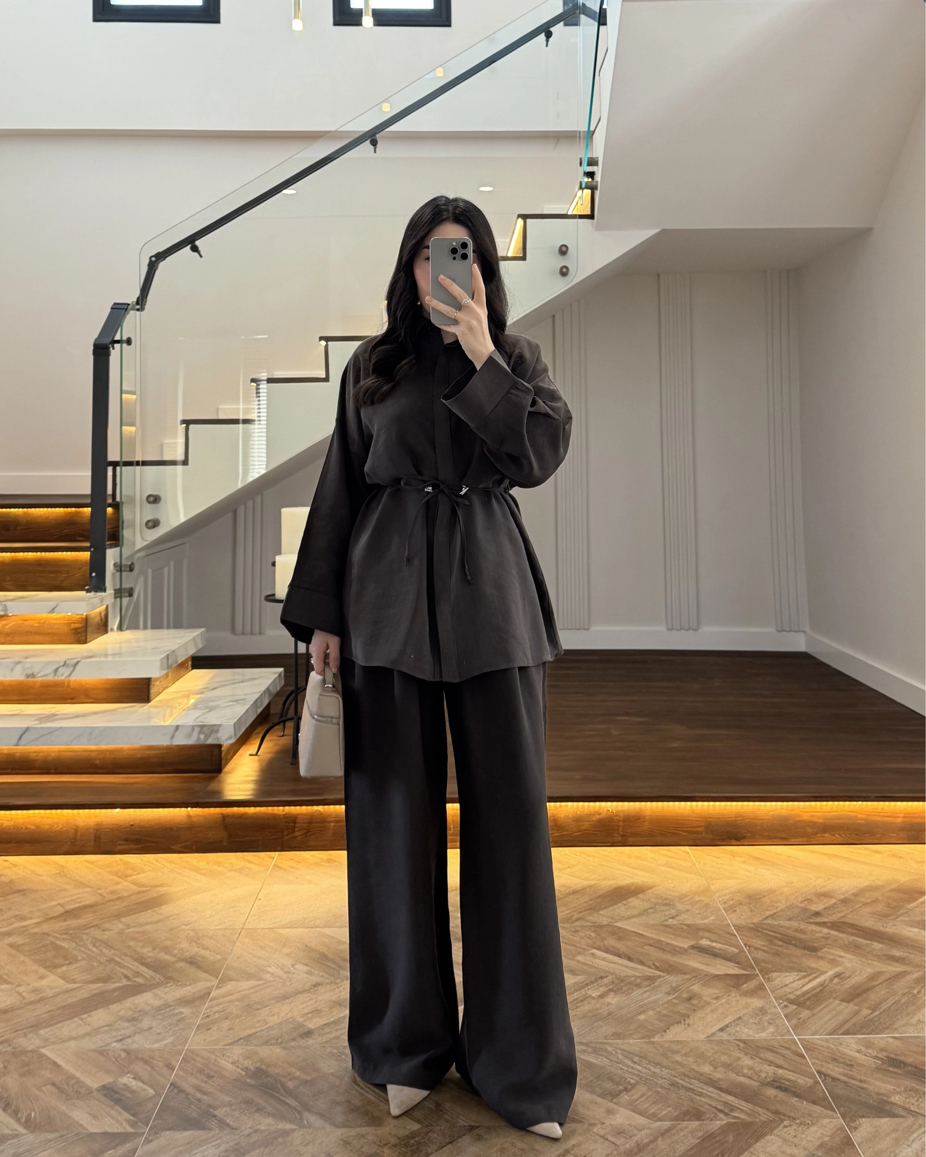 KAHVE TENSEL GÖMLEK PANTOLON TAKIM -51281