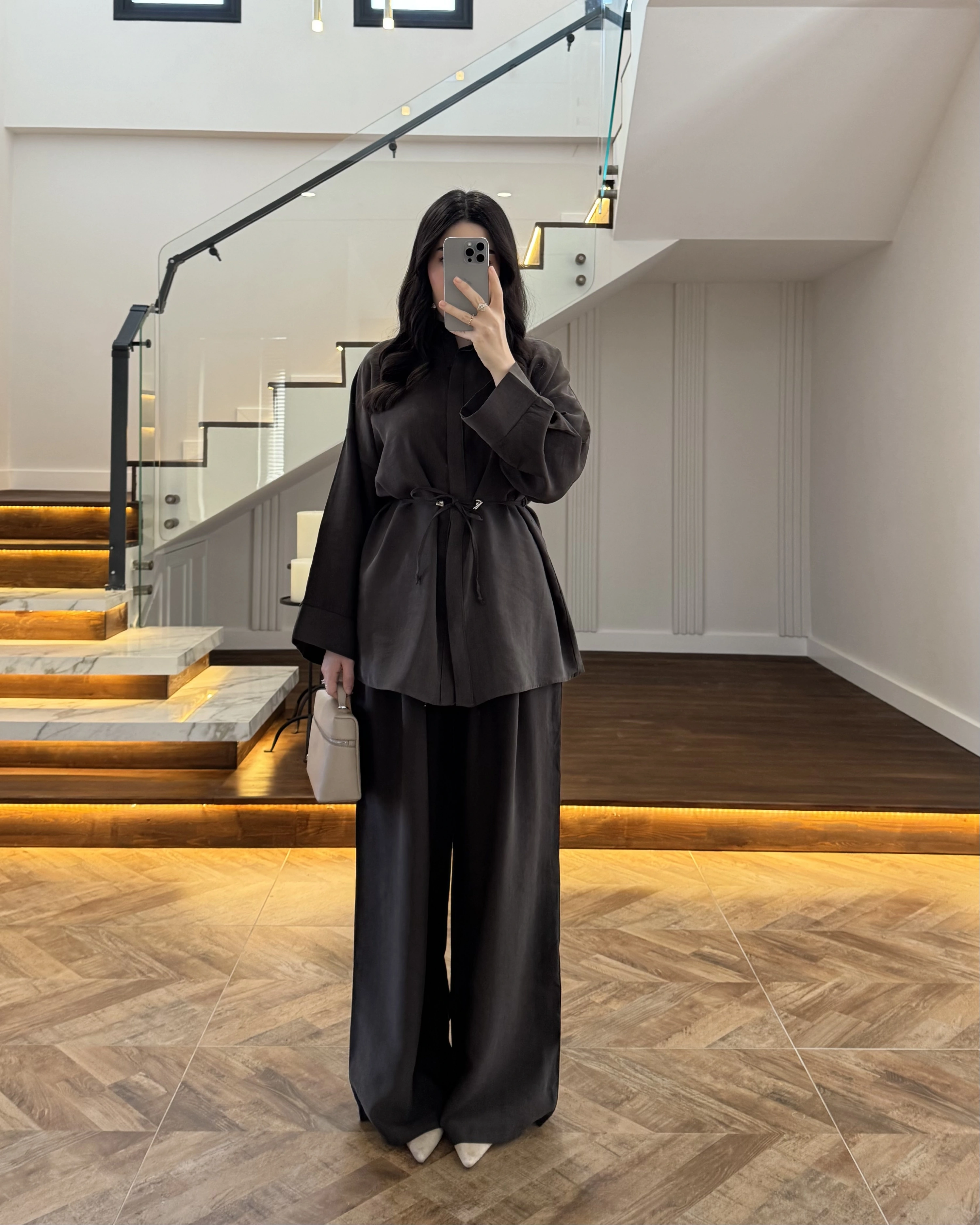 KAHVE TENSEL GÖMLEK PANTOLON TAKIM -51281