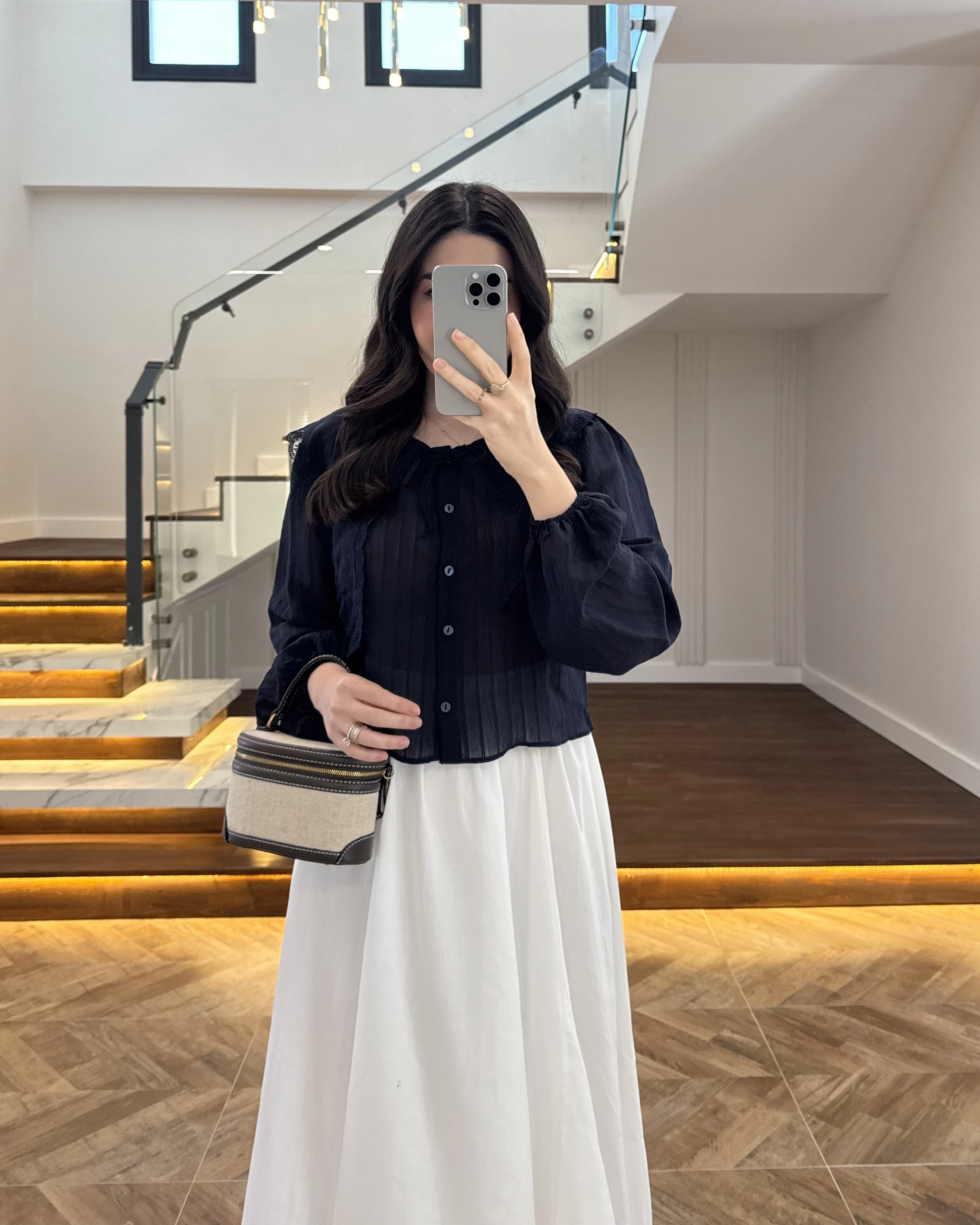 LACİVERT DANTEL YAKA GÖMLEK -2223