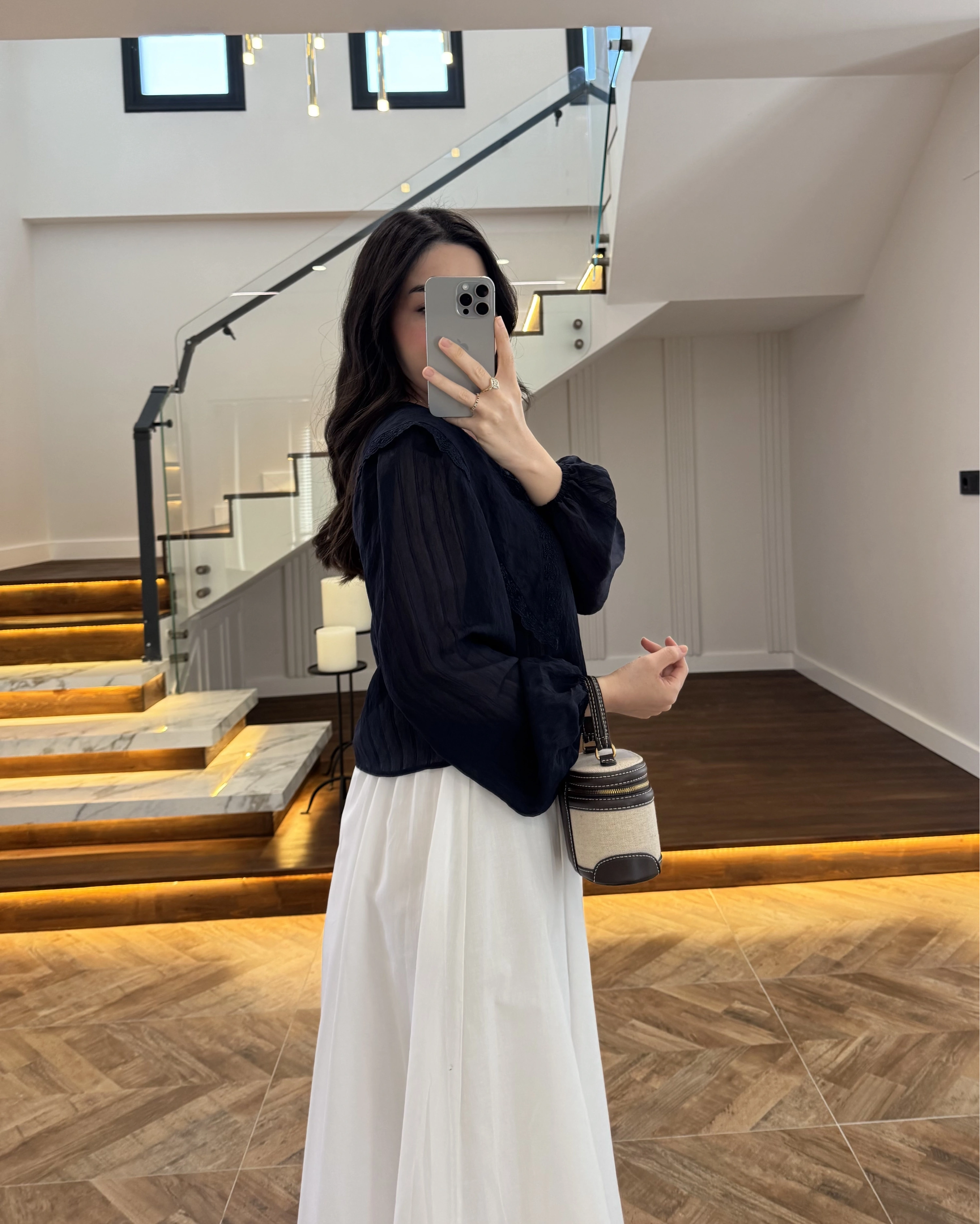 LACİVERT DANTEL YAKA GÖMLEK -2223