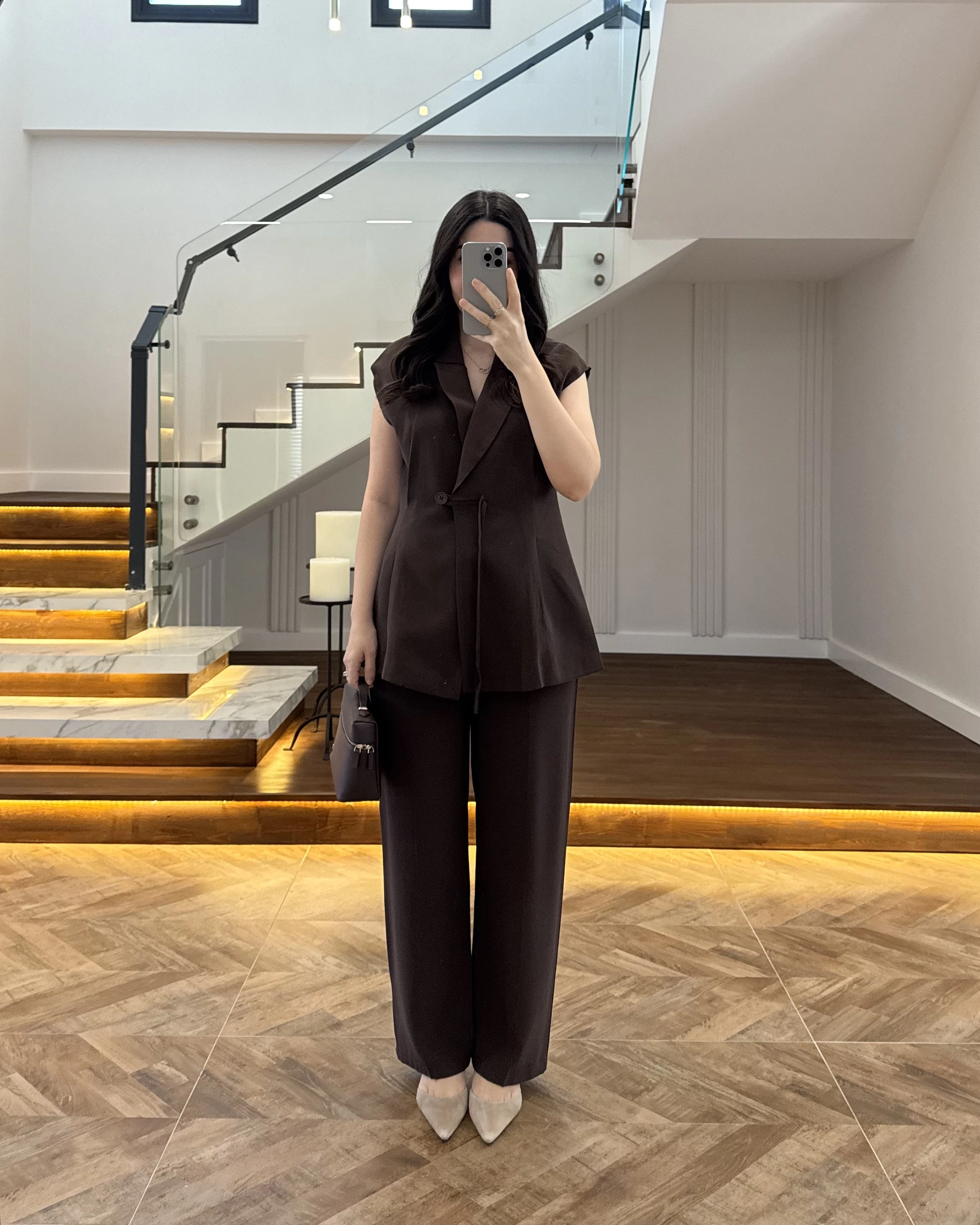 KAHVE PREMİUM YELEK TAKIM -8995