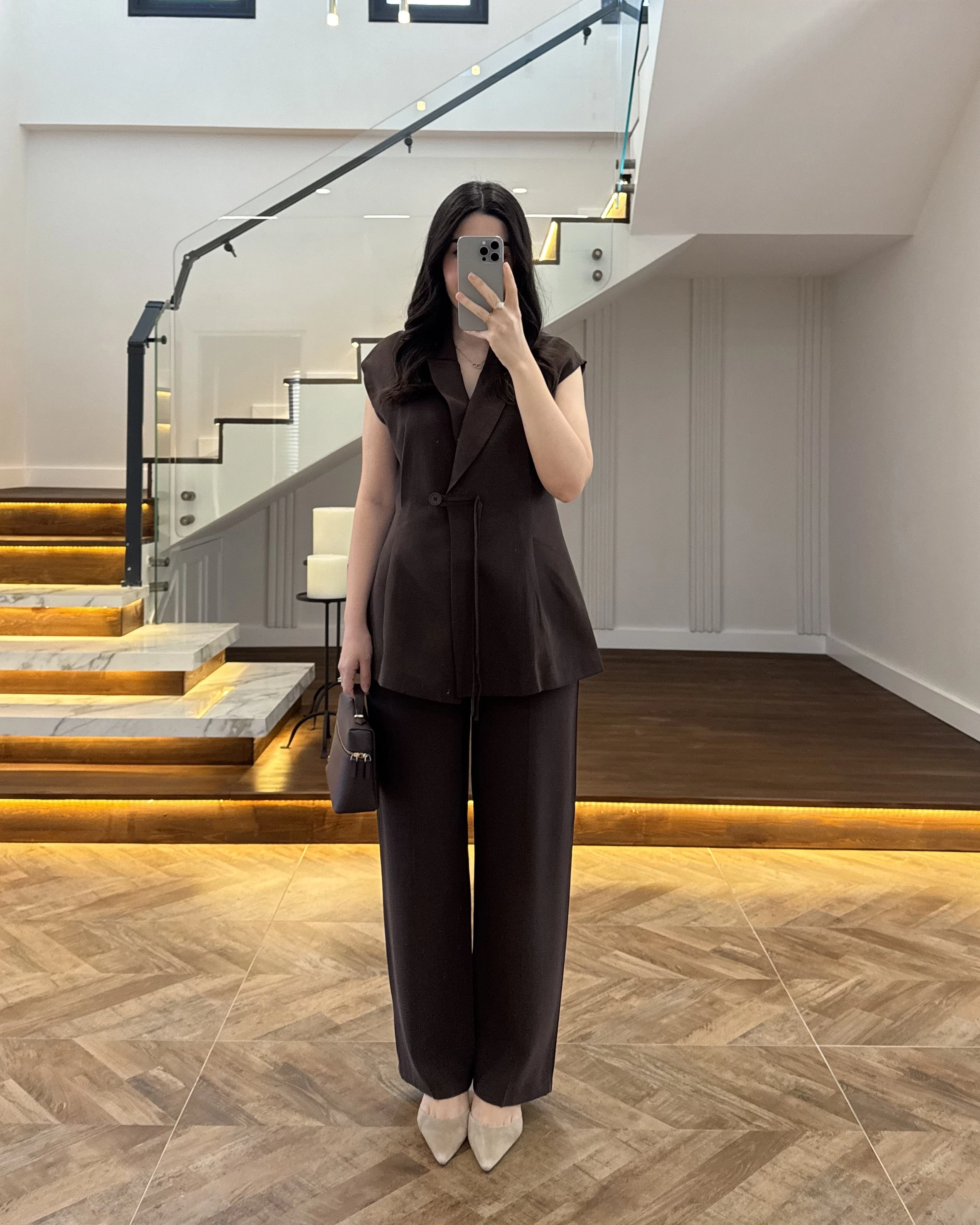 KAHVE PREMİUM YELEK TAKIM -8995