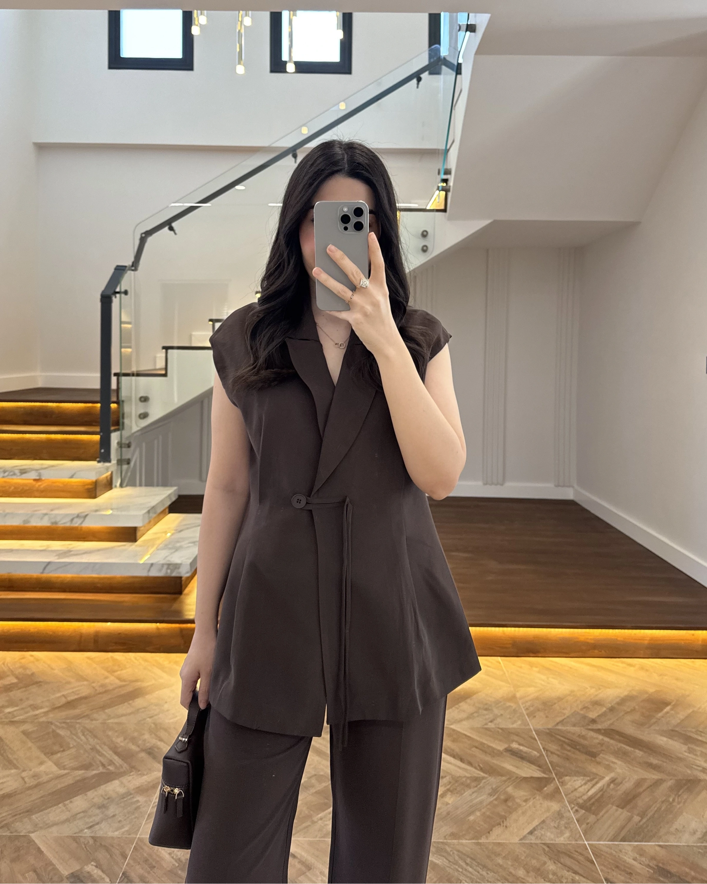 KAHVE PREMİUM YELEK TAKIM -8995