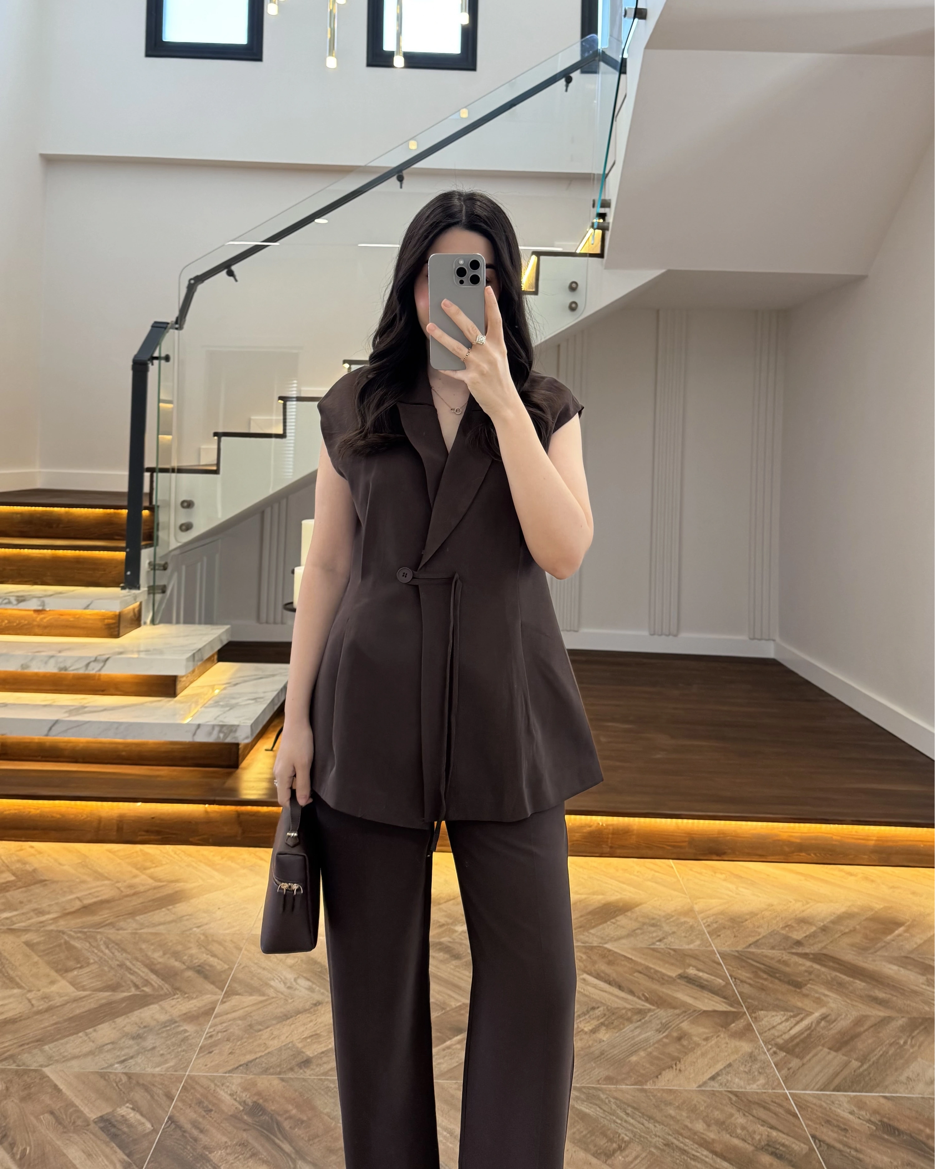 KAHVE PREMİUM YELEK TAKIM -8995