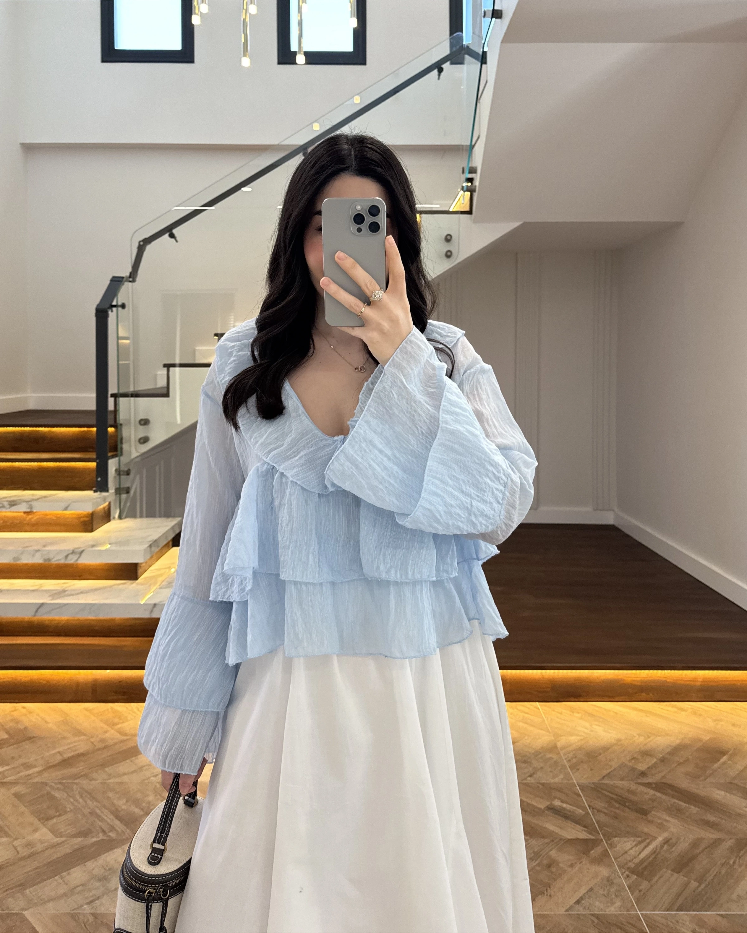 MAVİ KAT KAT DETAY BLUZ-1060