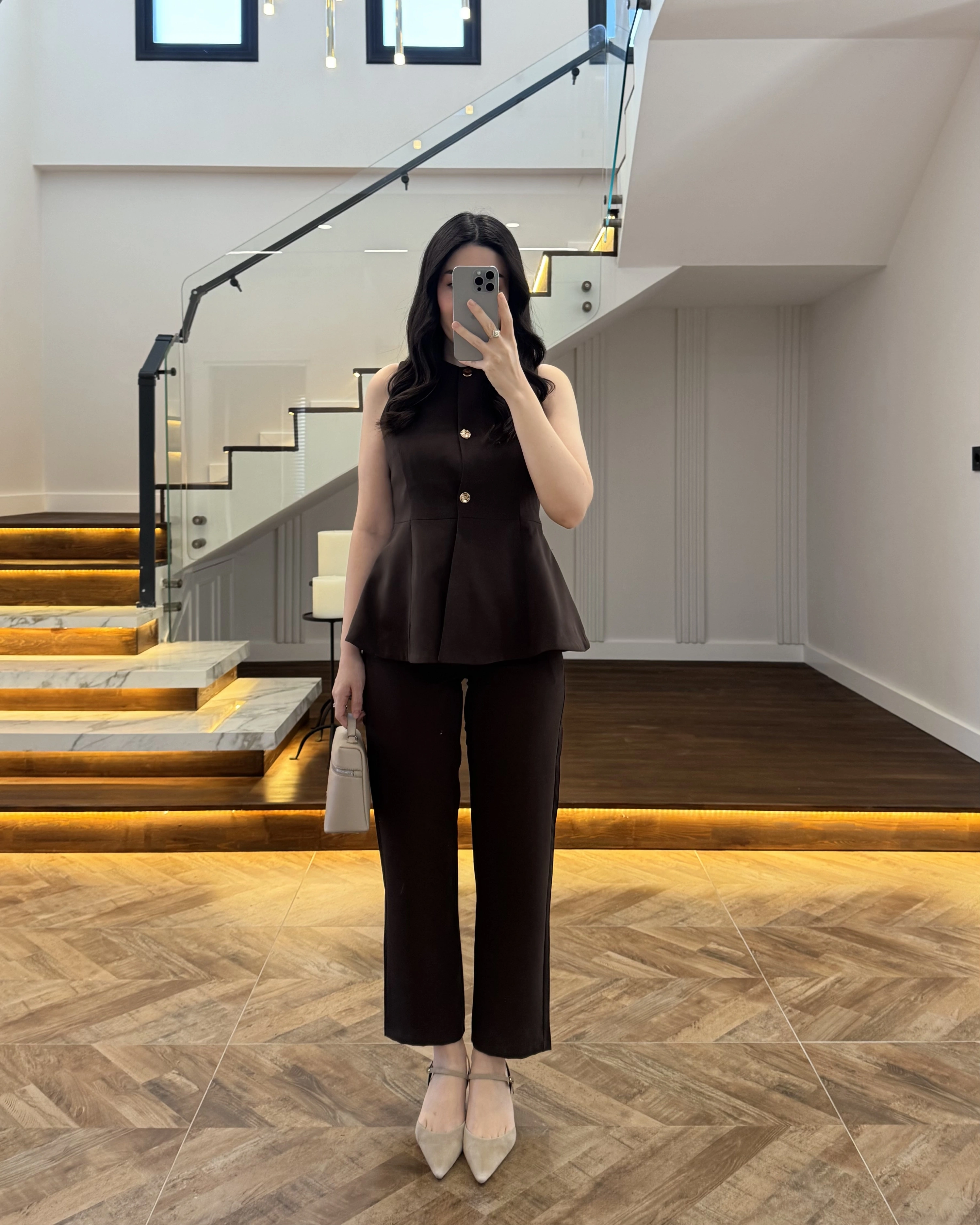 KAHVE VOLANLI YELEKLİ TAKIM-8906