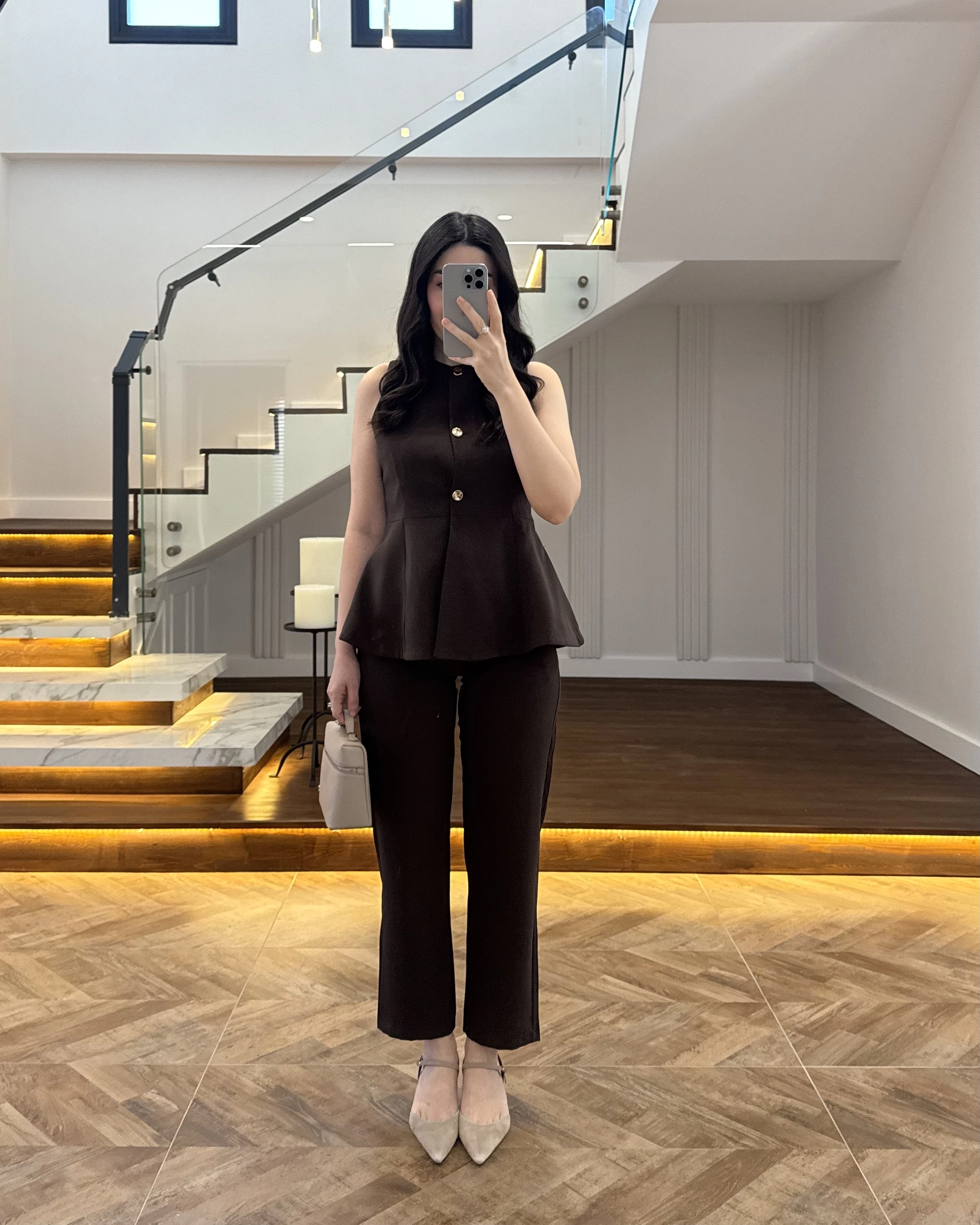 KAHVE VOLANLI YELEKLİ TAKIM-8906