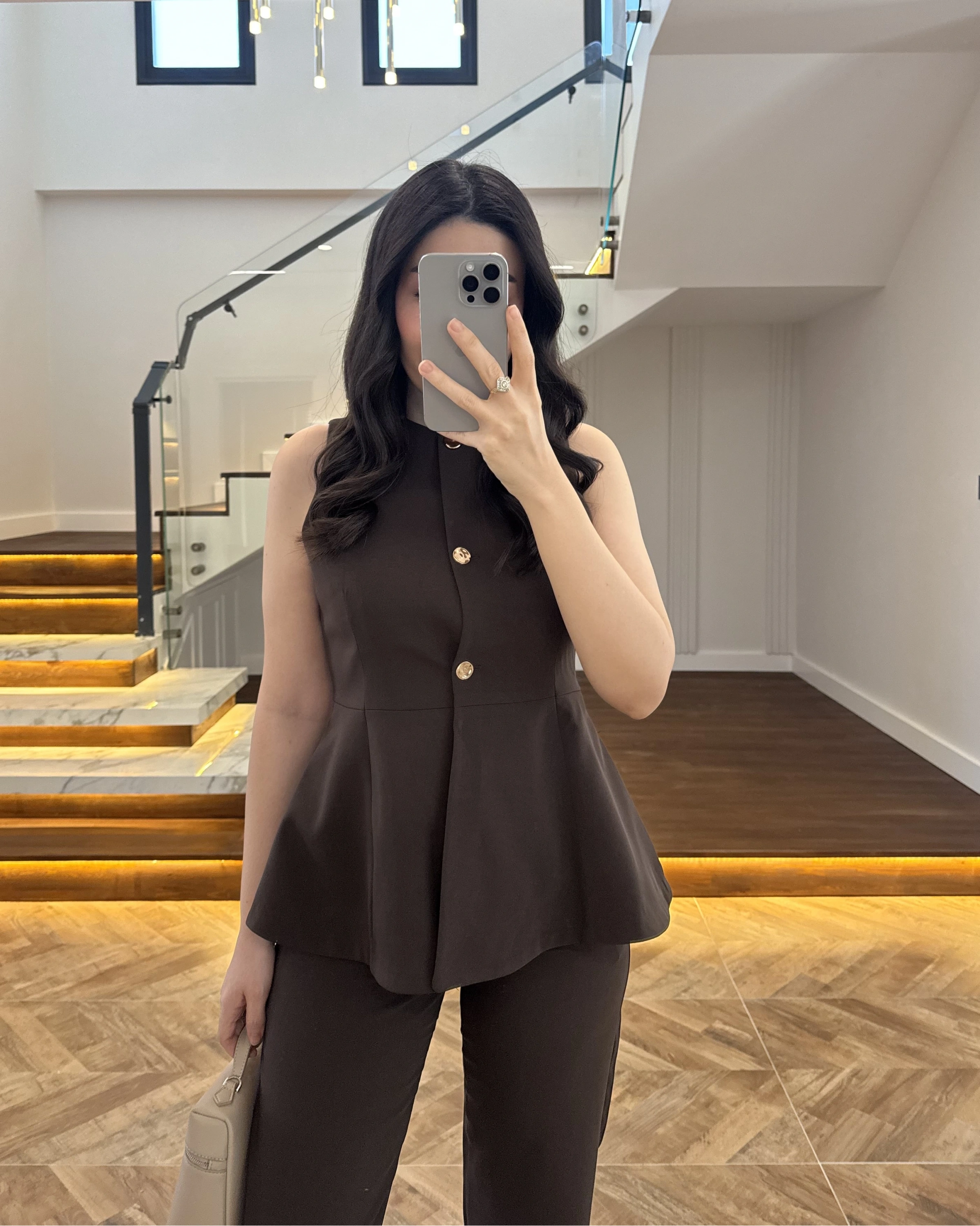 KAHVE VOLANLI YELEKLİ TAKIM-8906