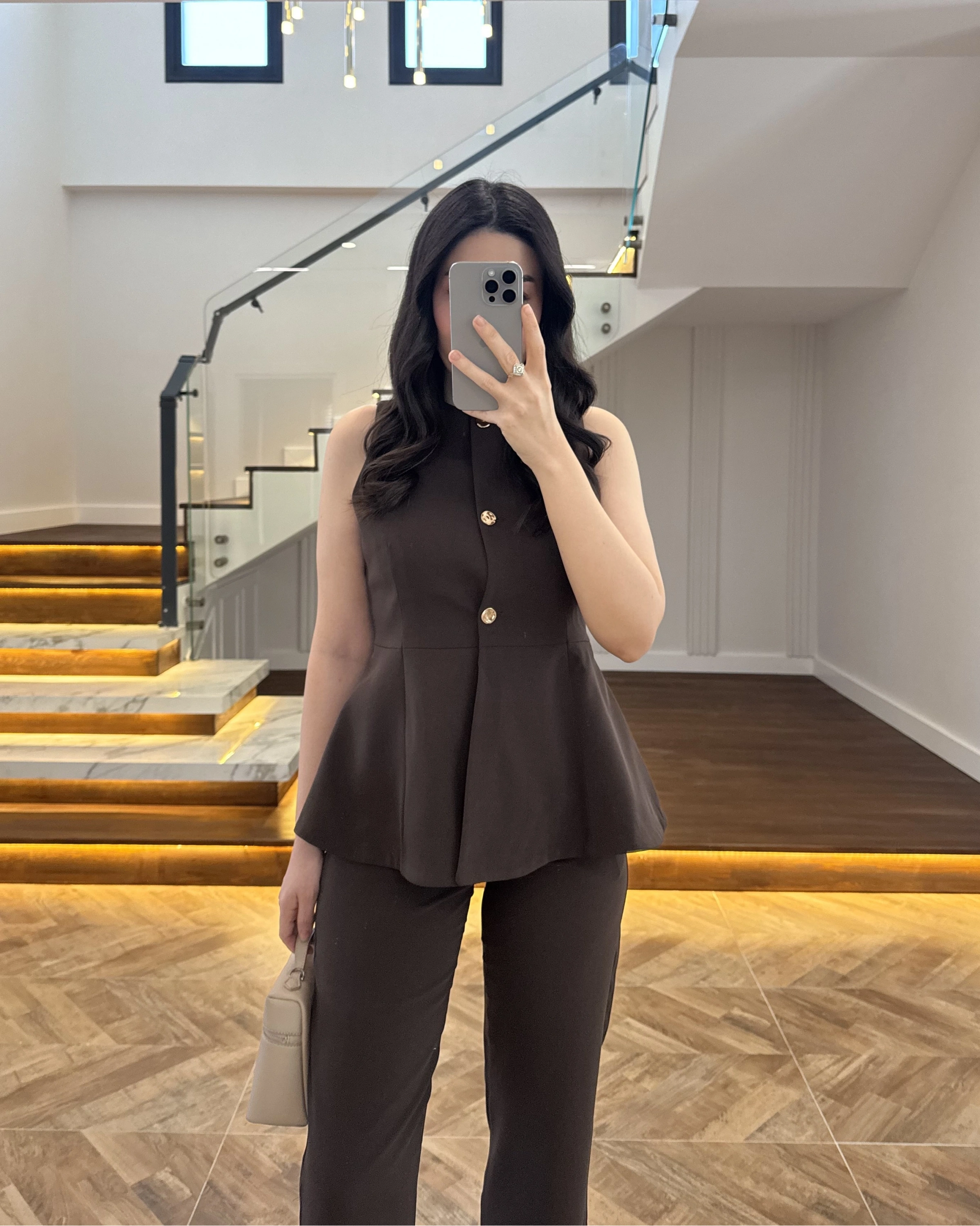 KAHVE VOLANLI YELEKLİ TAKIM-8906