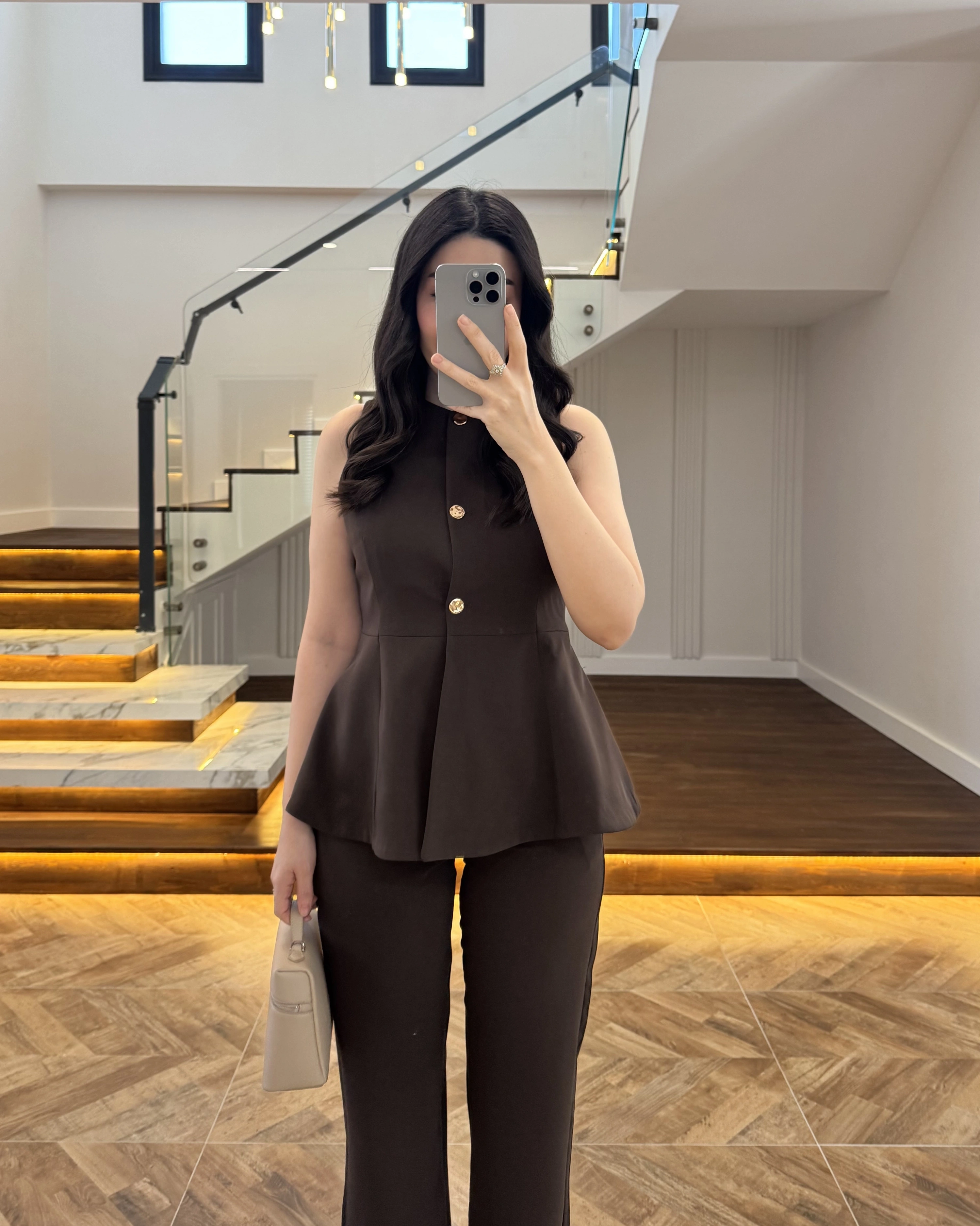 KAHVE VOLANLI YELEKLİ TAKIM-8906