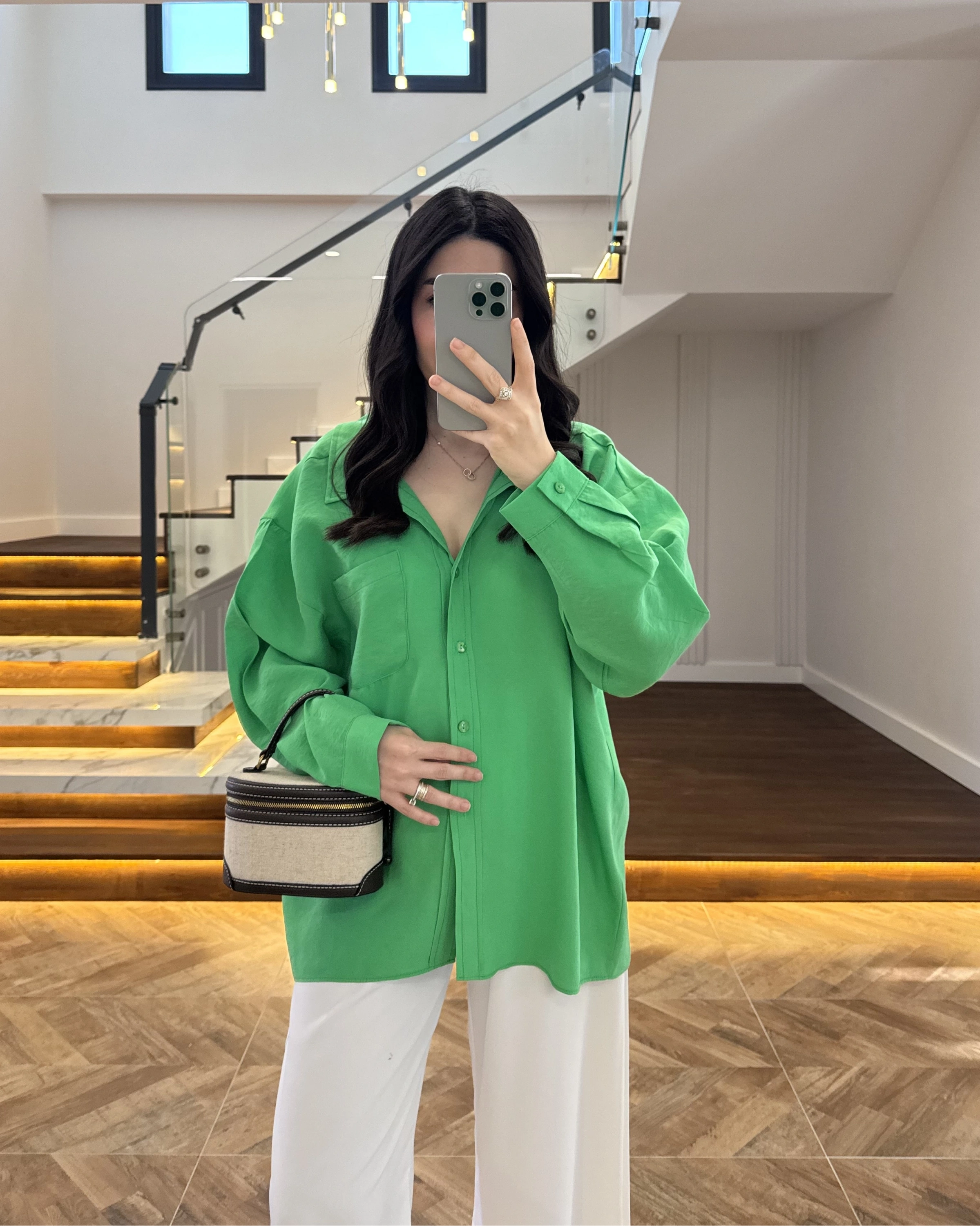 YEŞİL DÜŞÜK OMUZLU MODAL GÖMLEK -5050