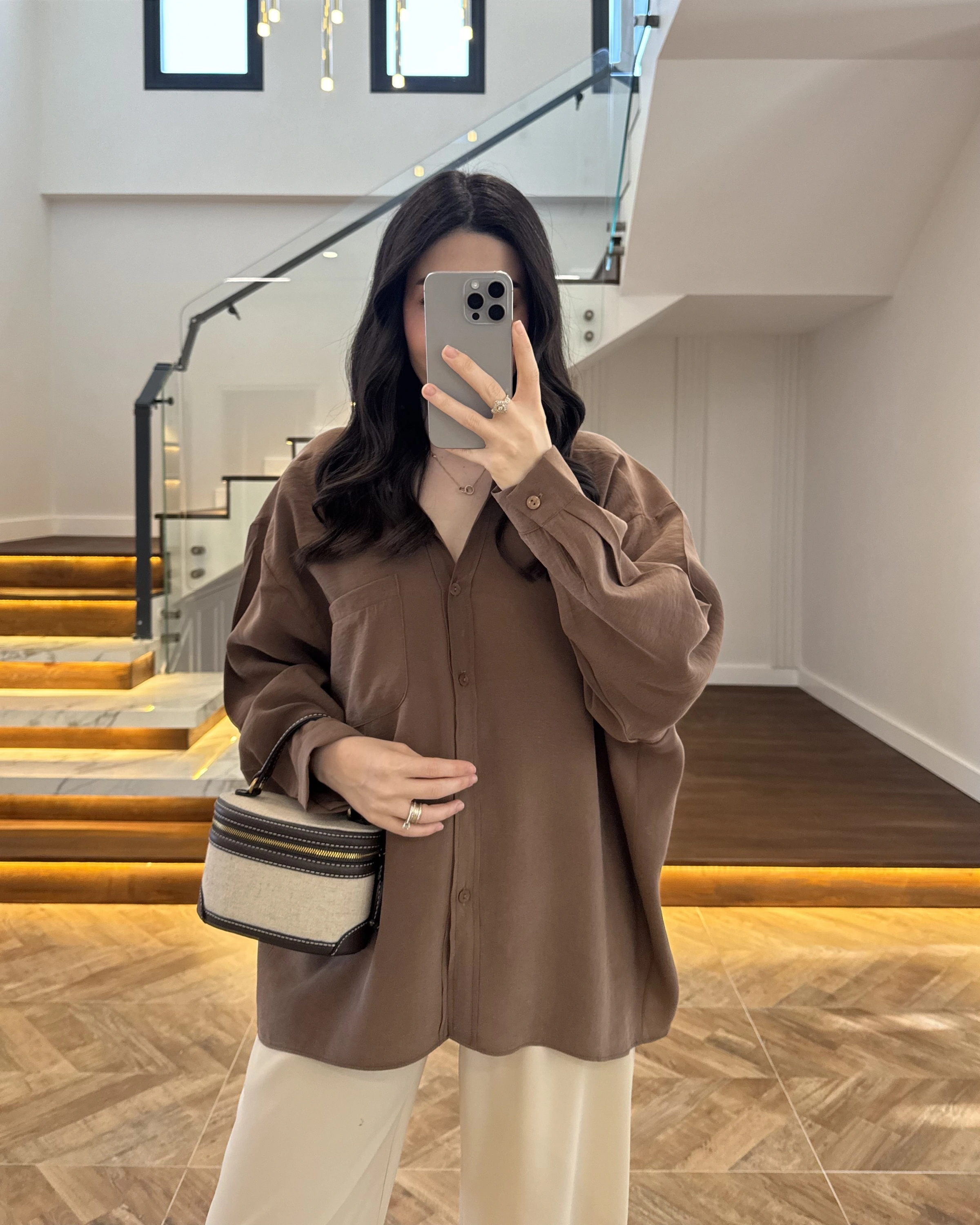 MOCHA DÜŞÜK OMUZLU MODAL GÖMLEK -5050