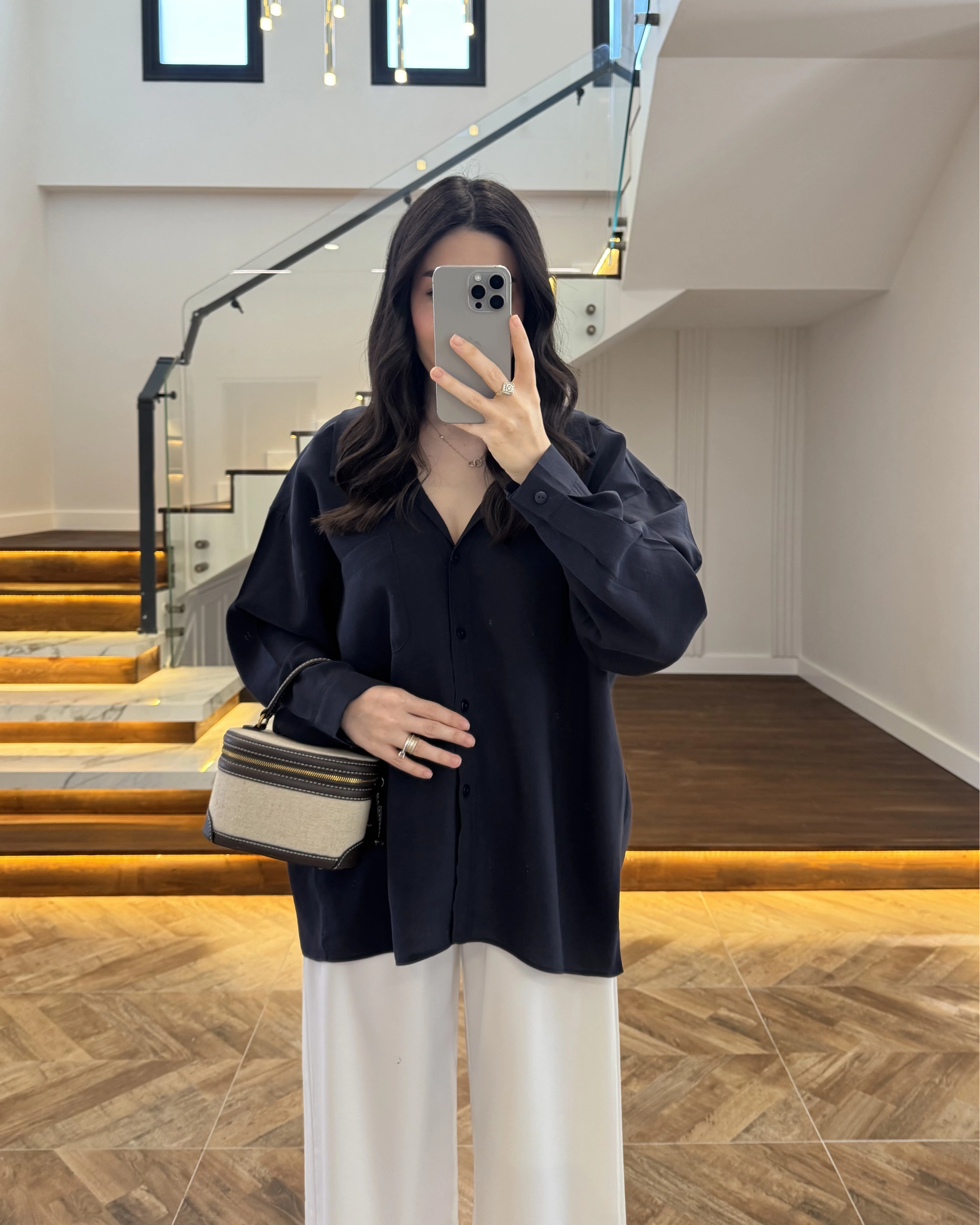 LACİVERT DÜŞÜK OMUZLU MODAL GÖMLEK -5050