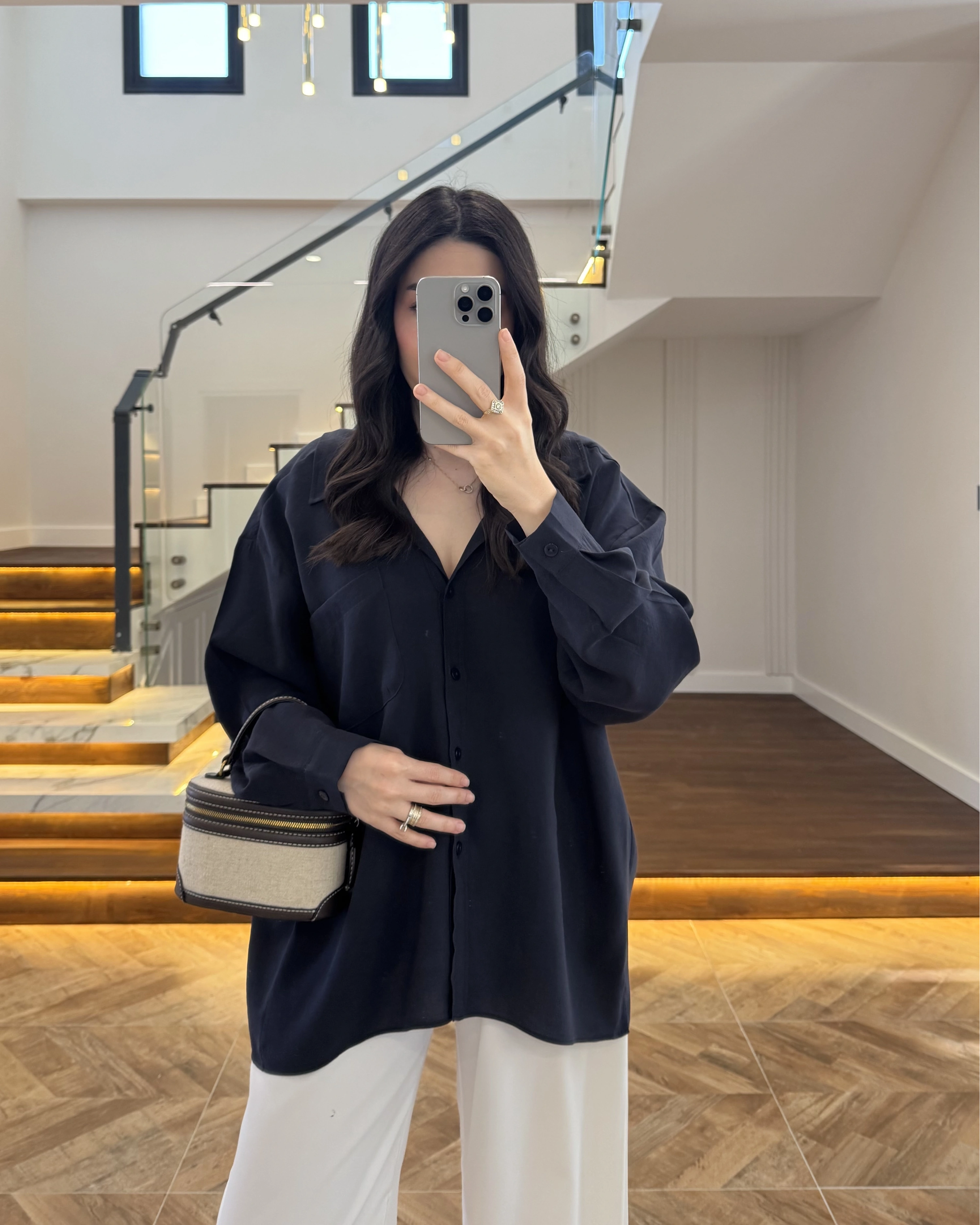 LACİVERT DÜŞÜK OMUZLU MODAL GÖMLEK -5050