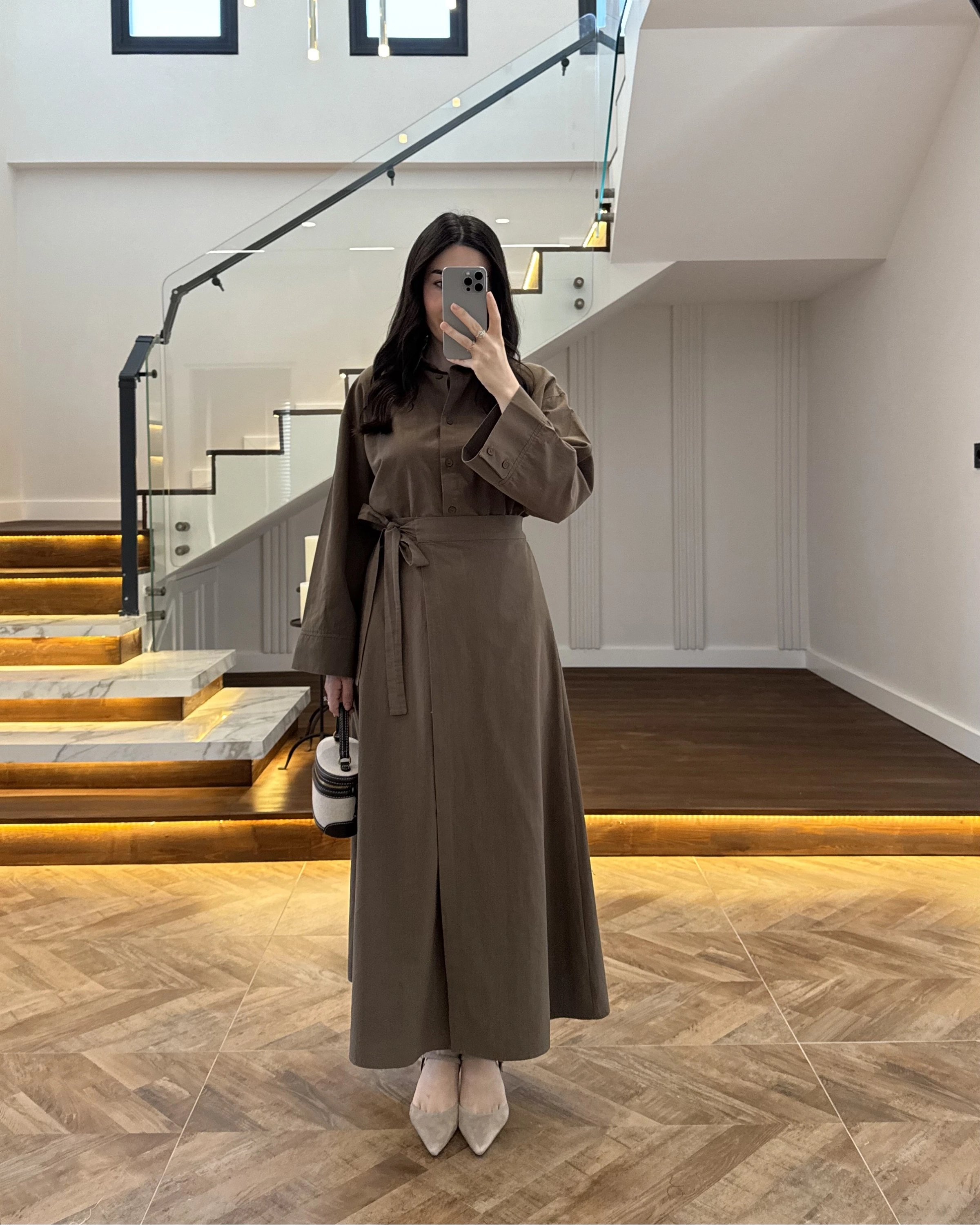 HAKİ HAM KETEN ETEK GÖMLEK TAKIM-8973