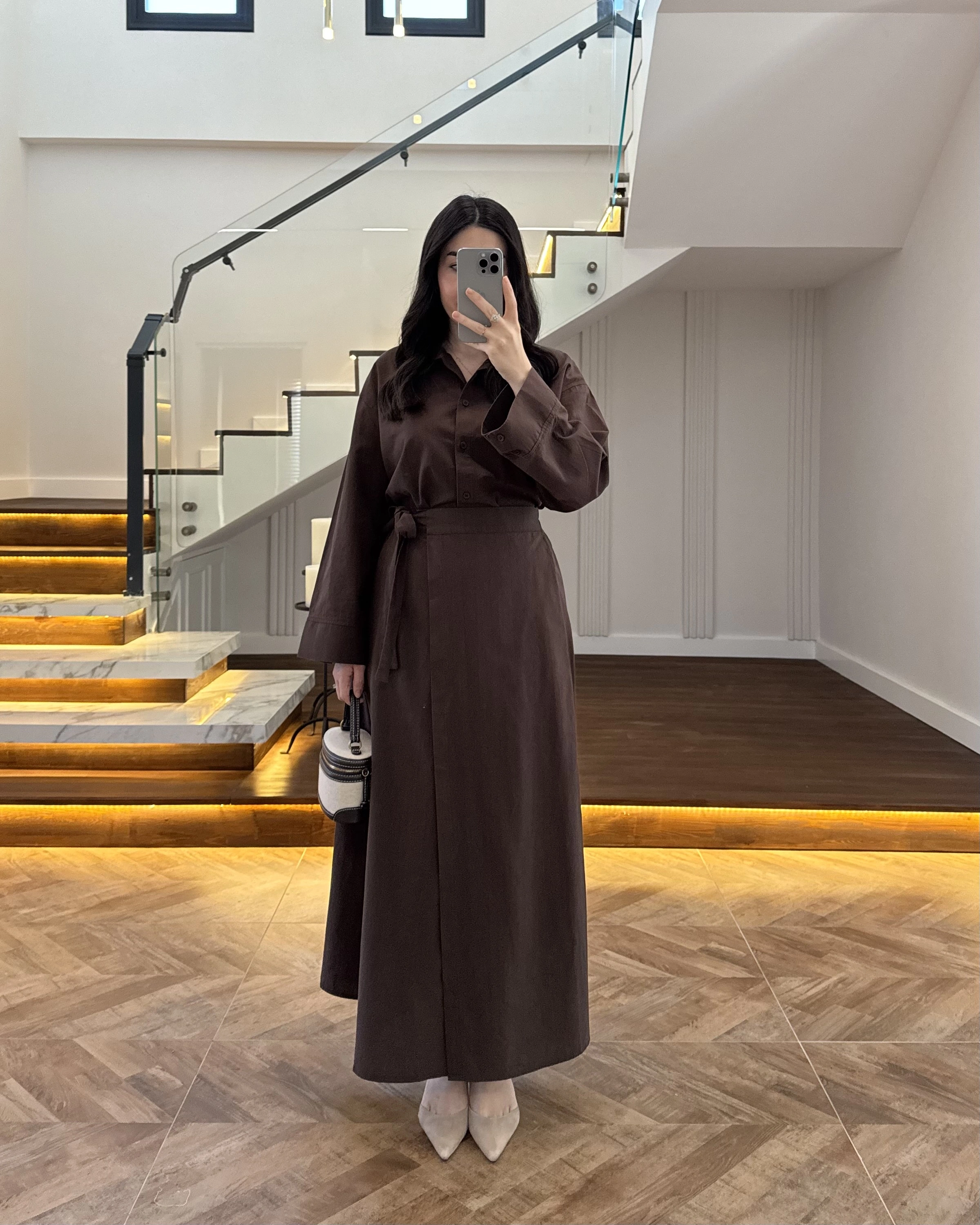 KAHVE HAM KETEN ETEK GÖMLEK TAKIM-8973