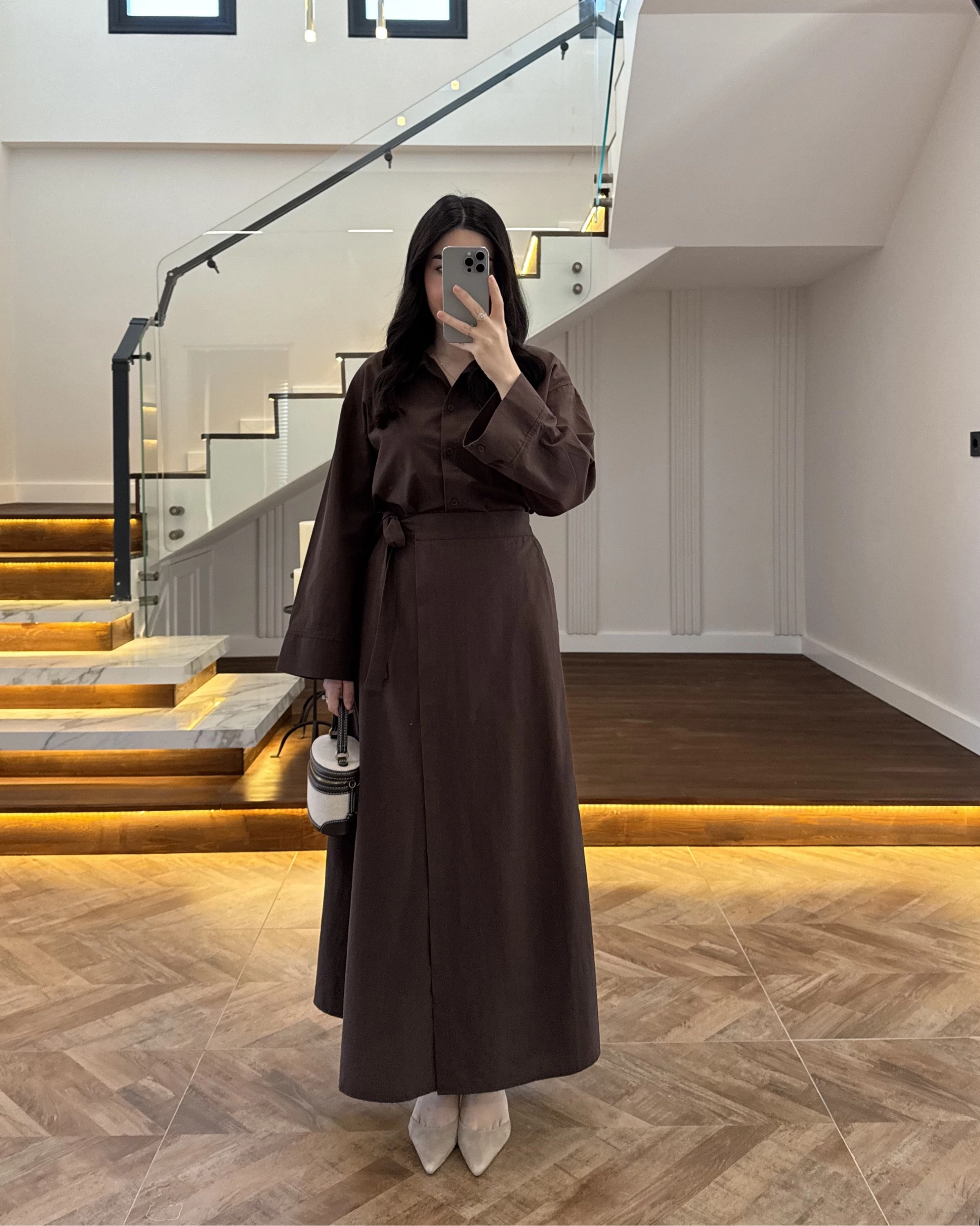 KAHVE HAM KETEN ETEK GÖMLEK TAKIM-8973