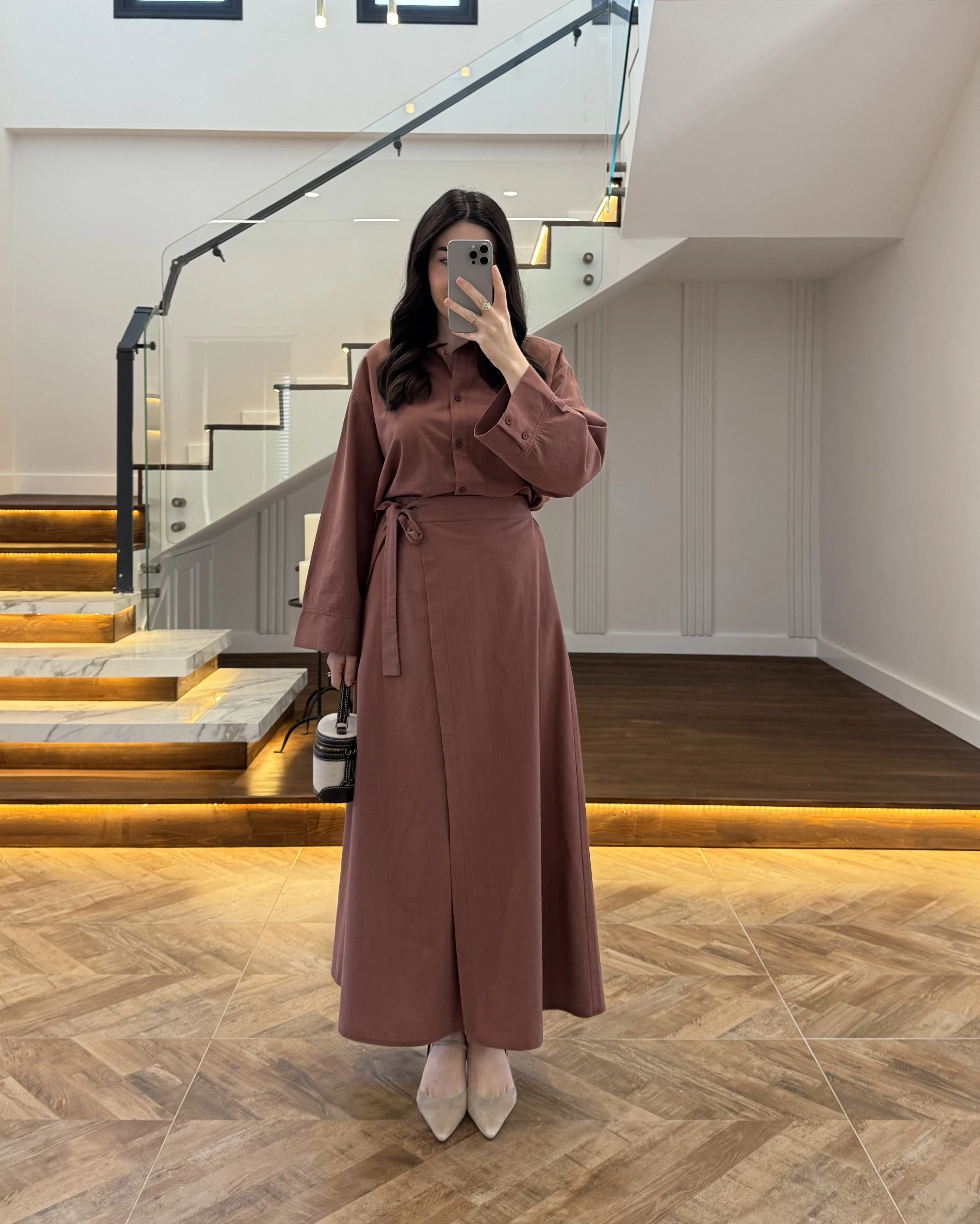 KİREMİT HAM KETEN ETEK GÖMLEK TAKIM-8973