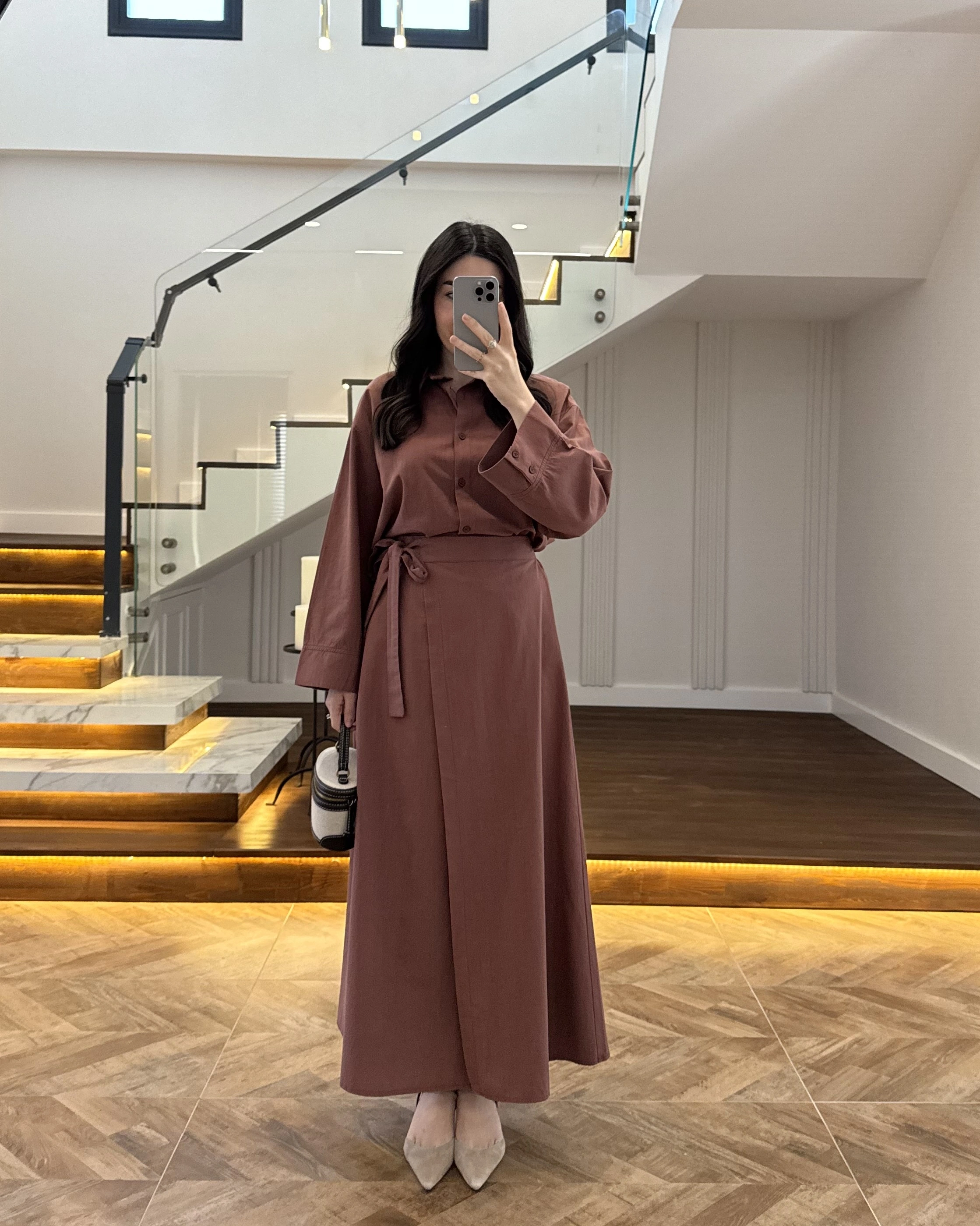 KİREMİT HAM KETEN ETEK GÖMLEK TAKIM-8973