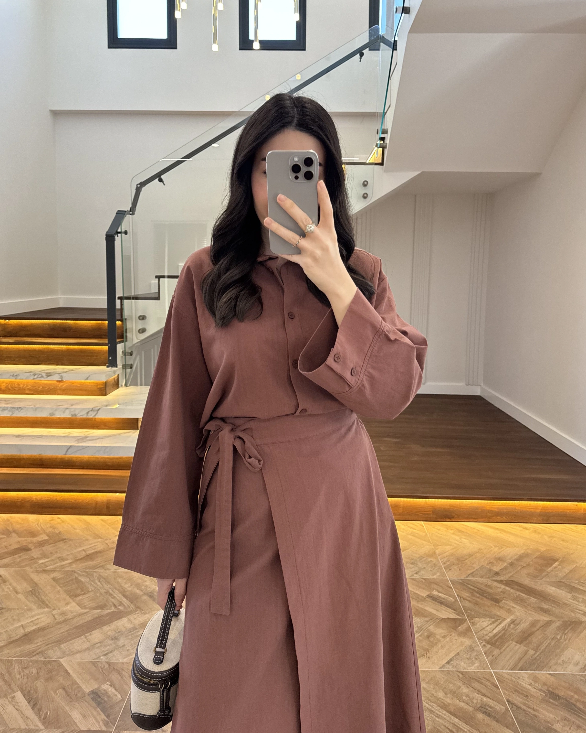 KİREMİT HAM KETEN ETEK GÖMLEK TAKIM-8973