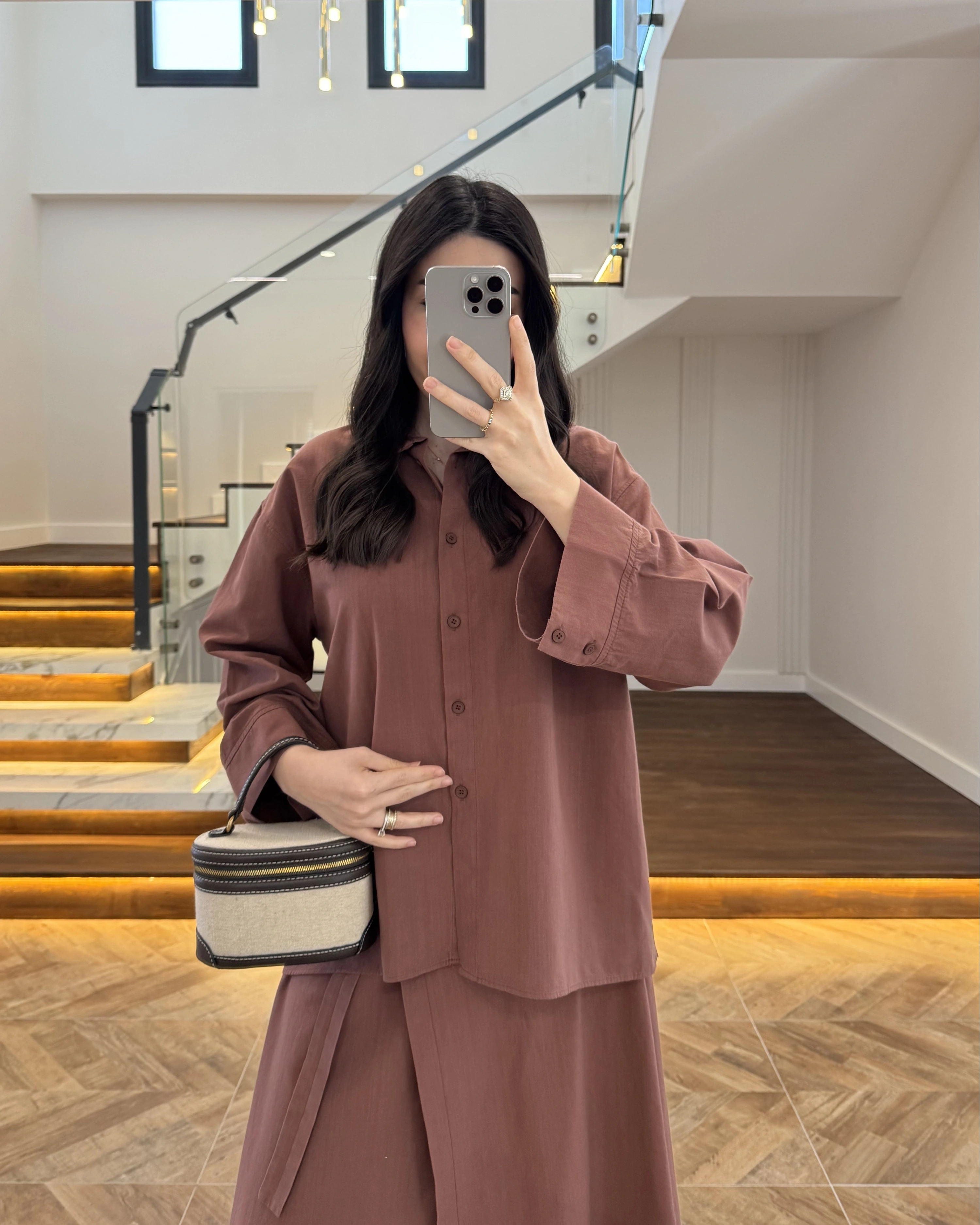 KİREMİT HAM KETEN ETEK GÖMLEK TAKIM-8973