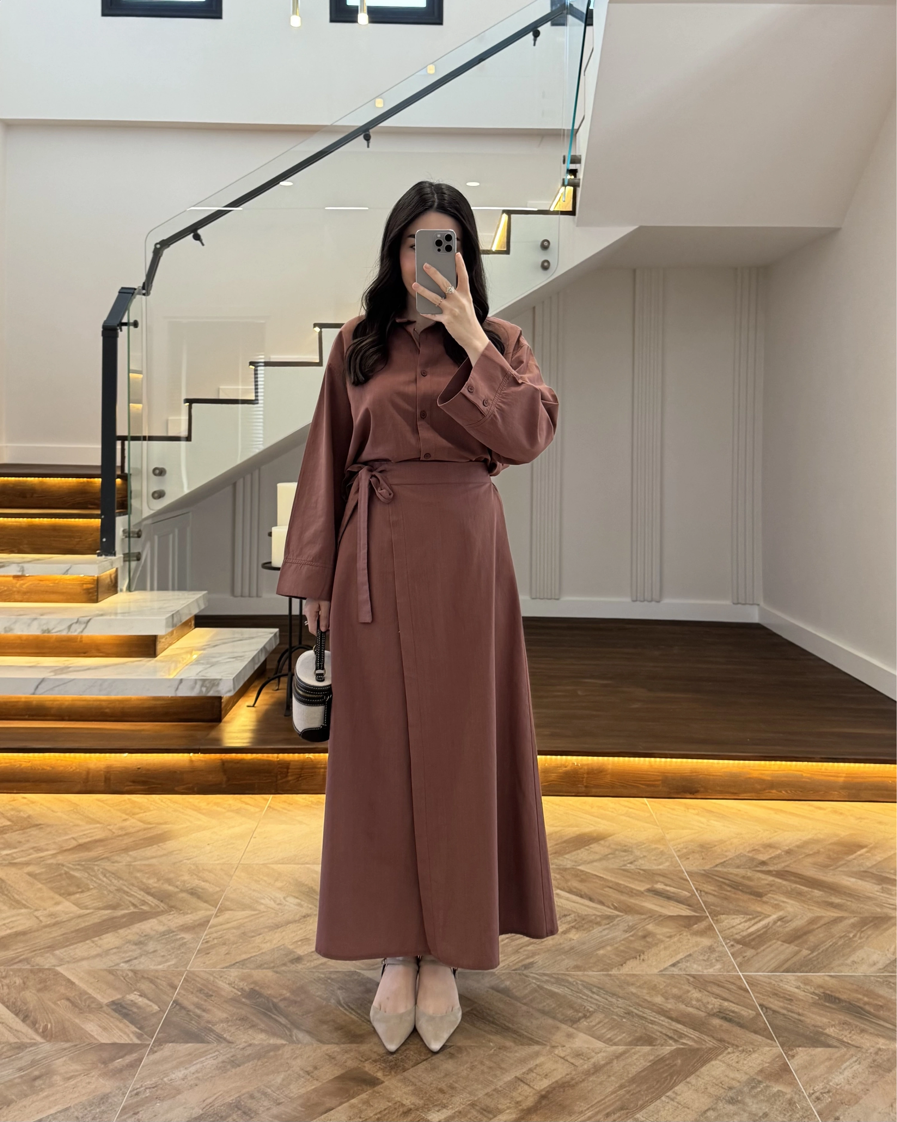 KİREMİT HAM KETEN ETEK GÖMLEK TAKIM-8973