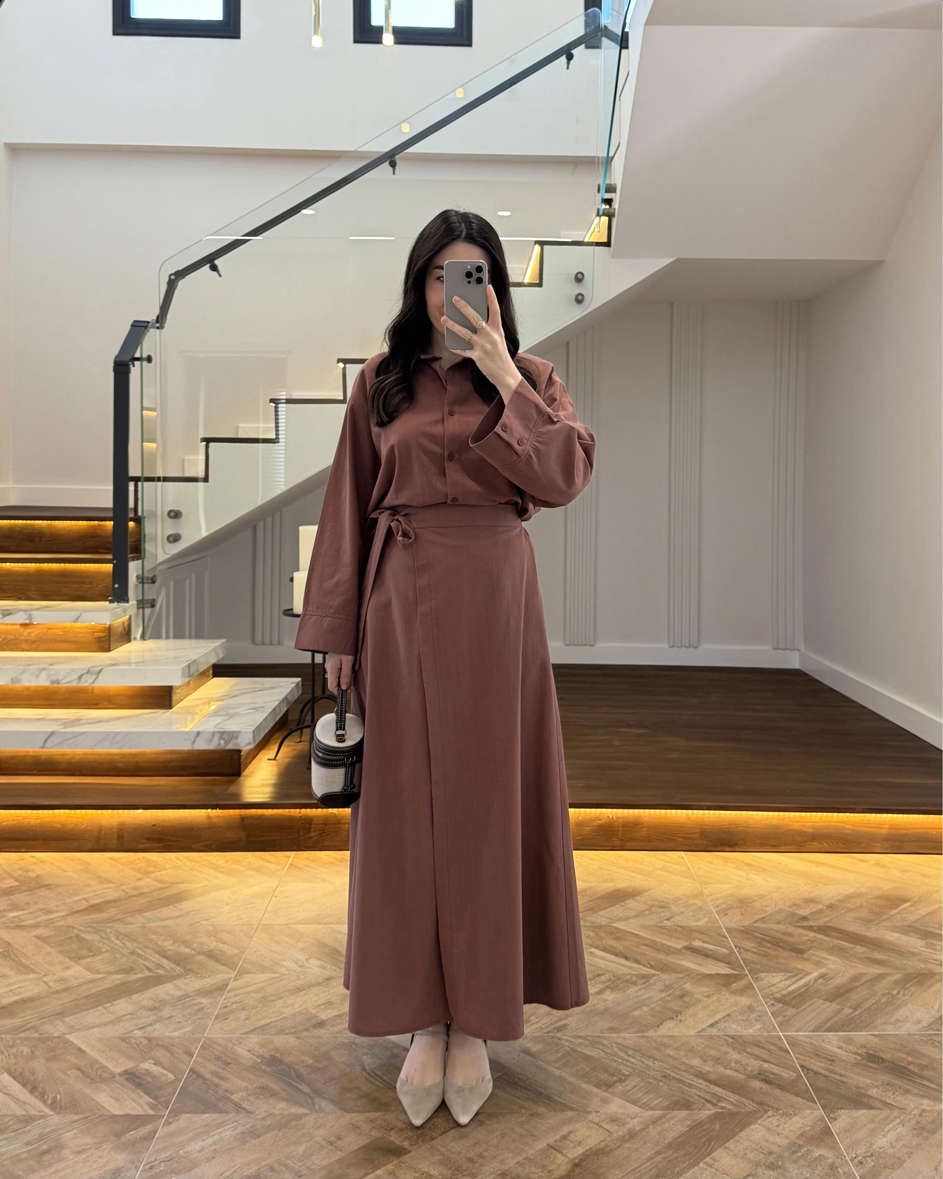 KİREMİT HAM KETEN ETEK GÖMLEK TAKIM-8973