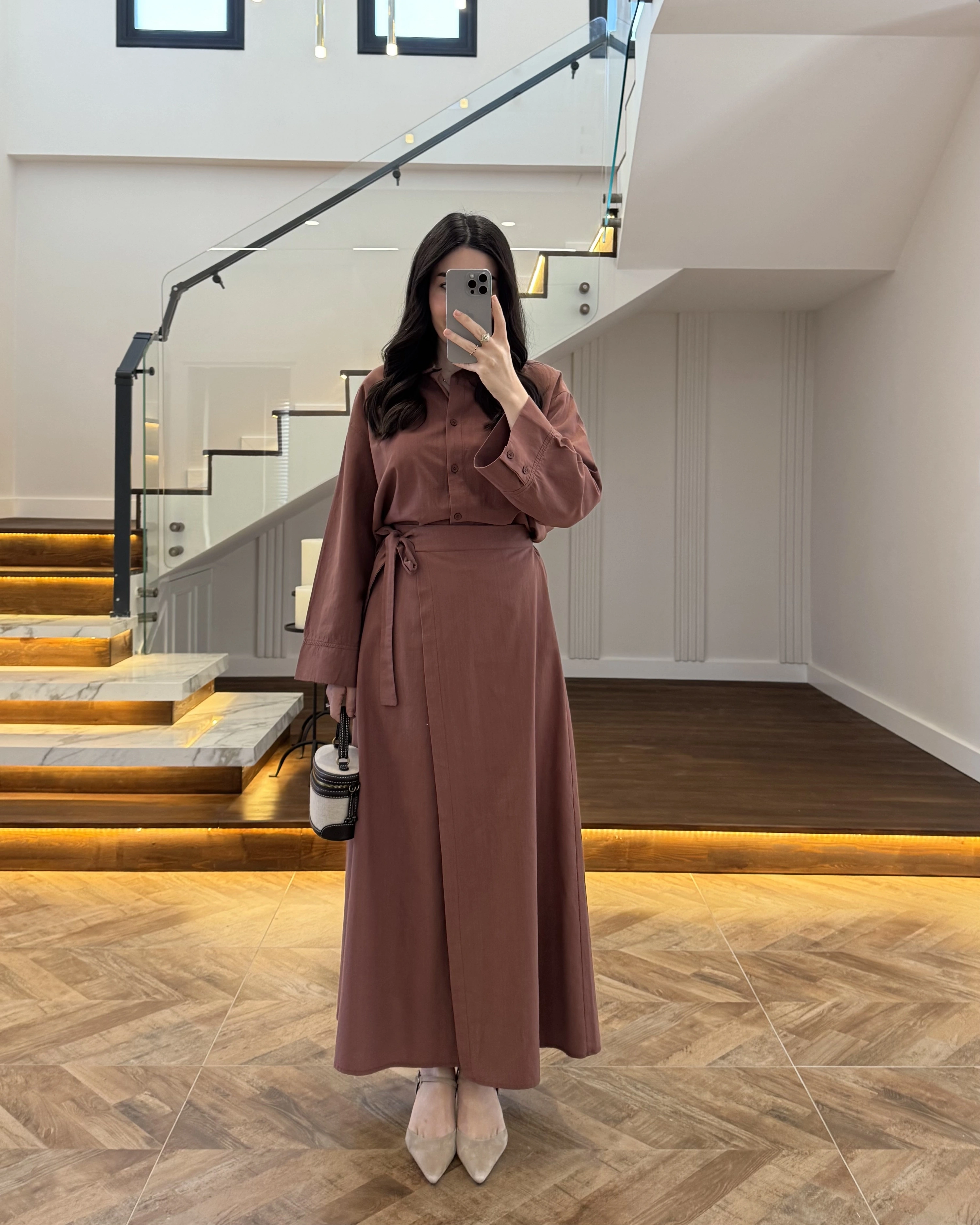 KİREMİT HAM KETEN ETEK GÖMLEK TAKIM-8973