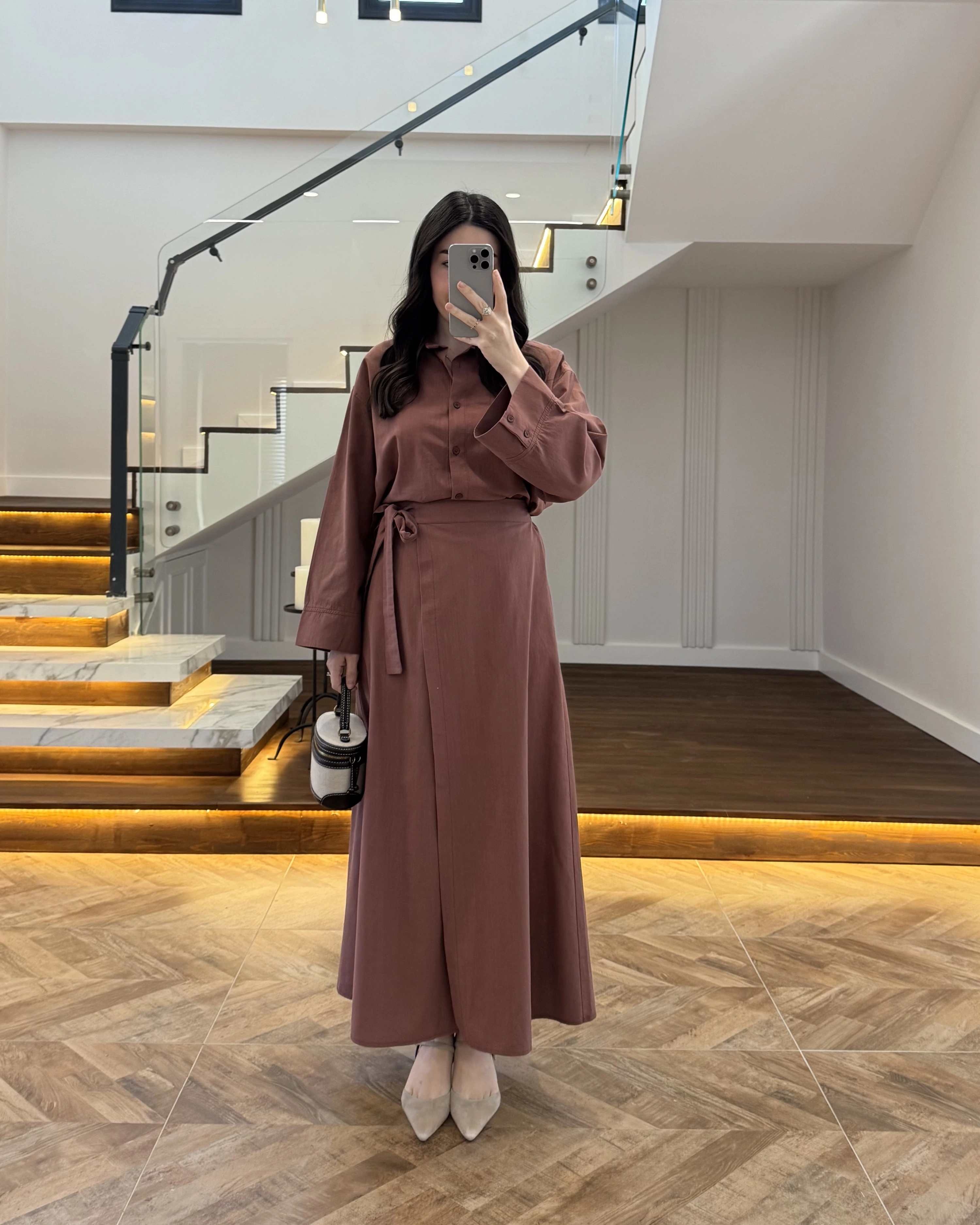 KİREMİT HAM KETEN ETEK GÖMLEK TAKIM-8973